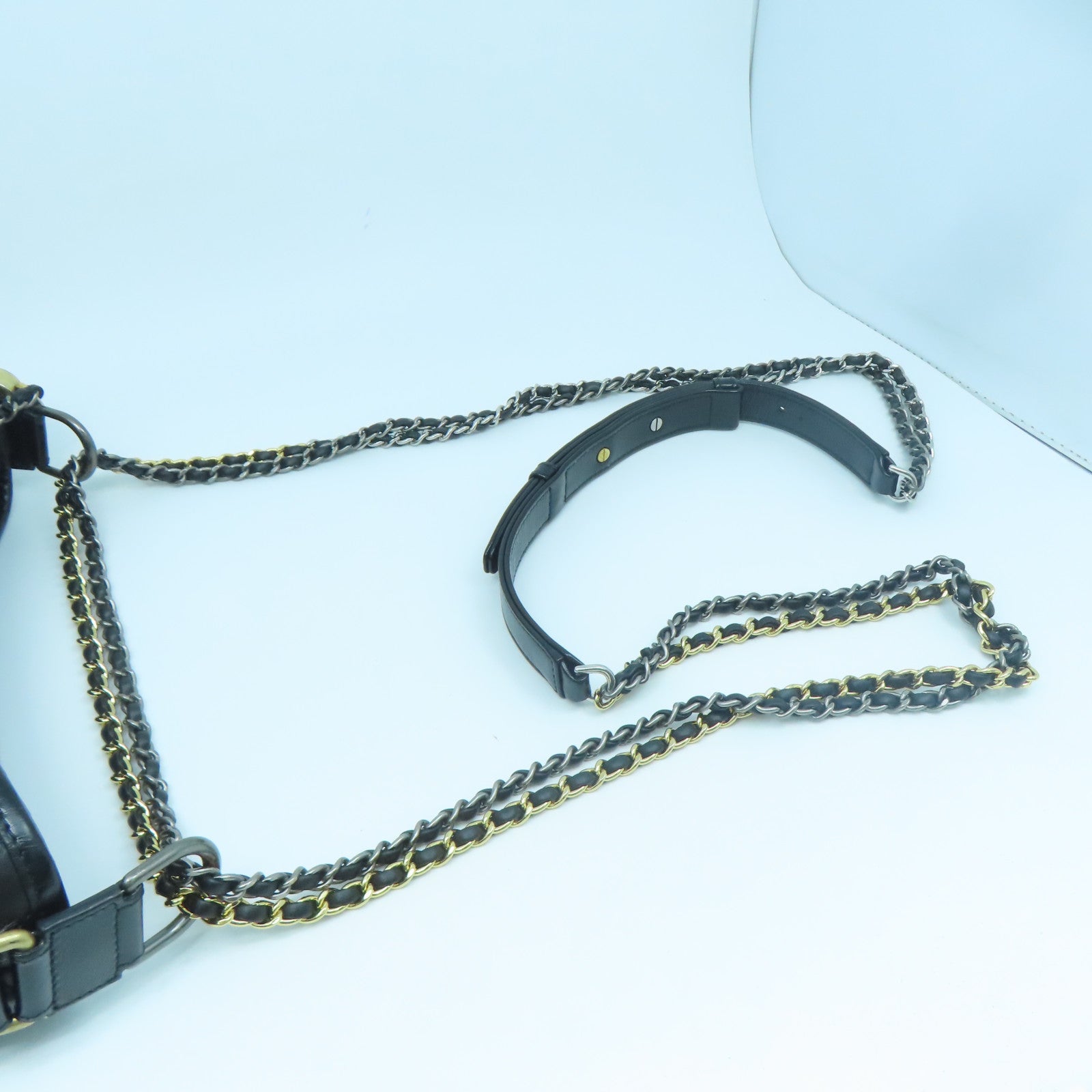 CHANEL 【激減優惠】菱格牛皮皮革Chain Shoulder金扣/銀扣鏈帶肩背袋黑色