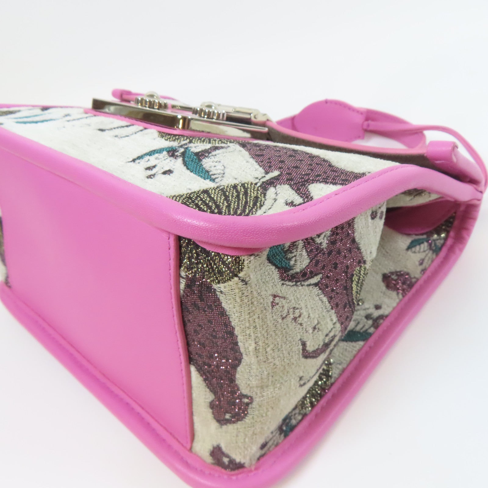 Furla 【激減優惠】牛皮皮革Shoulder Bag銀扣手挽肩背兩用袋粉紅色