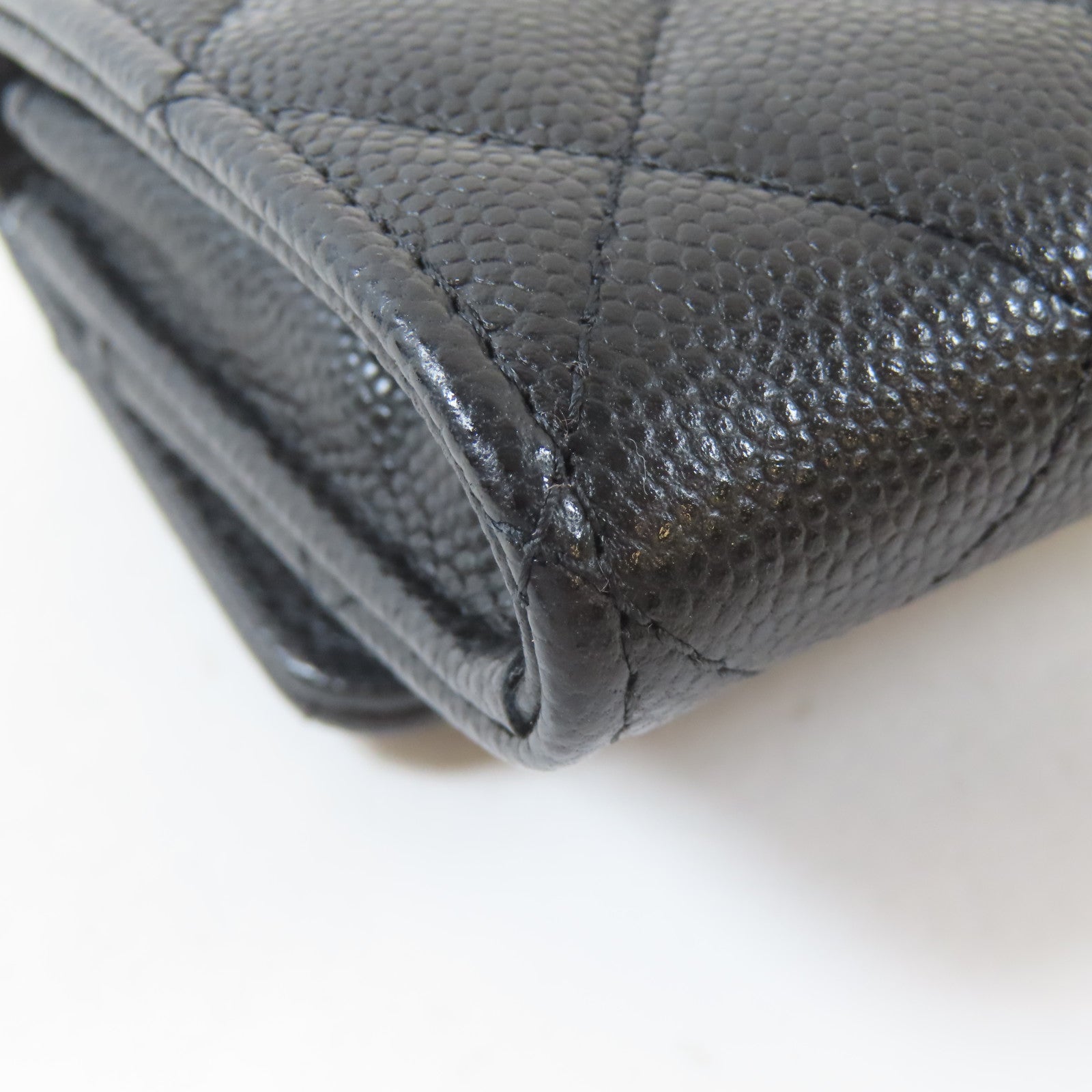 CHANEL 菱格Caviar皮革Card Case銀扣卡片套黑色