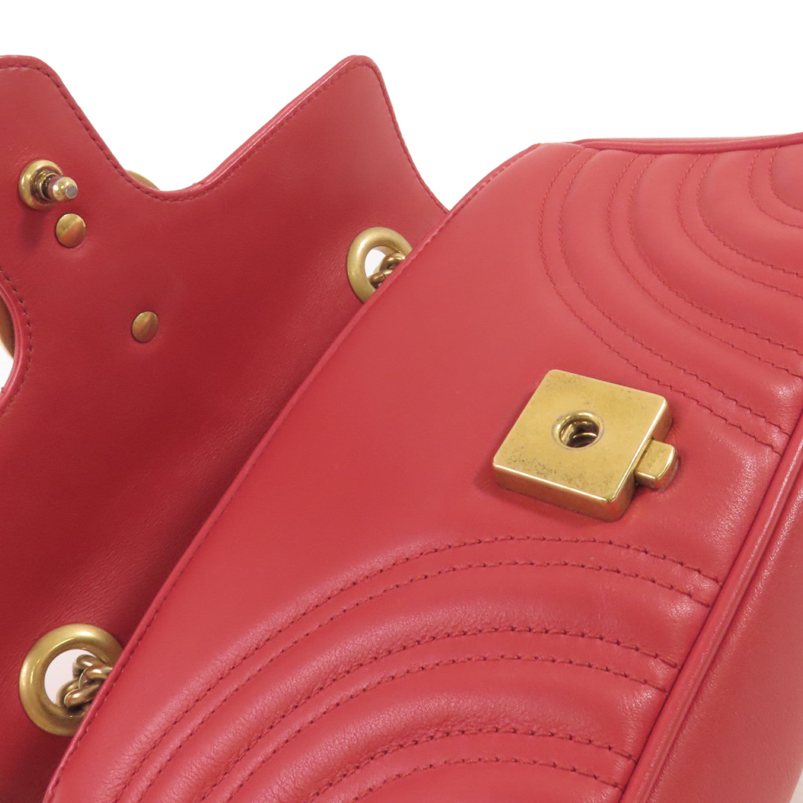 GUCCI 牛皮皮革GG Marmont Shoulder Bag金扣鏈帶肩背袋紅色