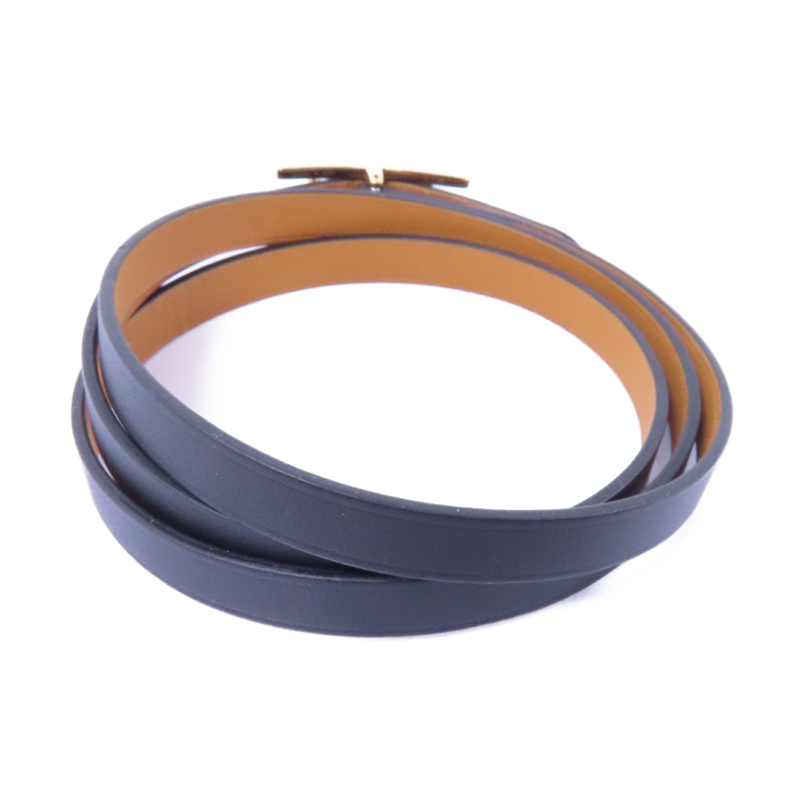 HERMES Swift皮革Behapi Double Tour Bracelet金扣手鏈黑色/啡色