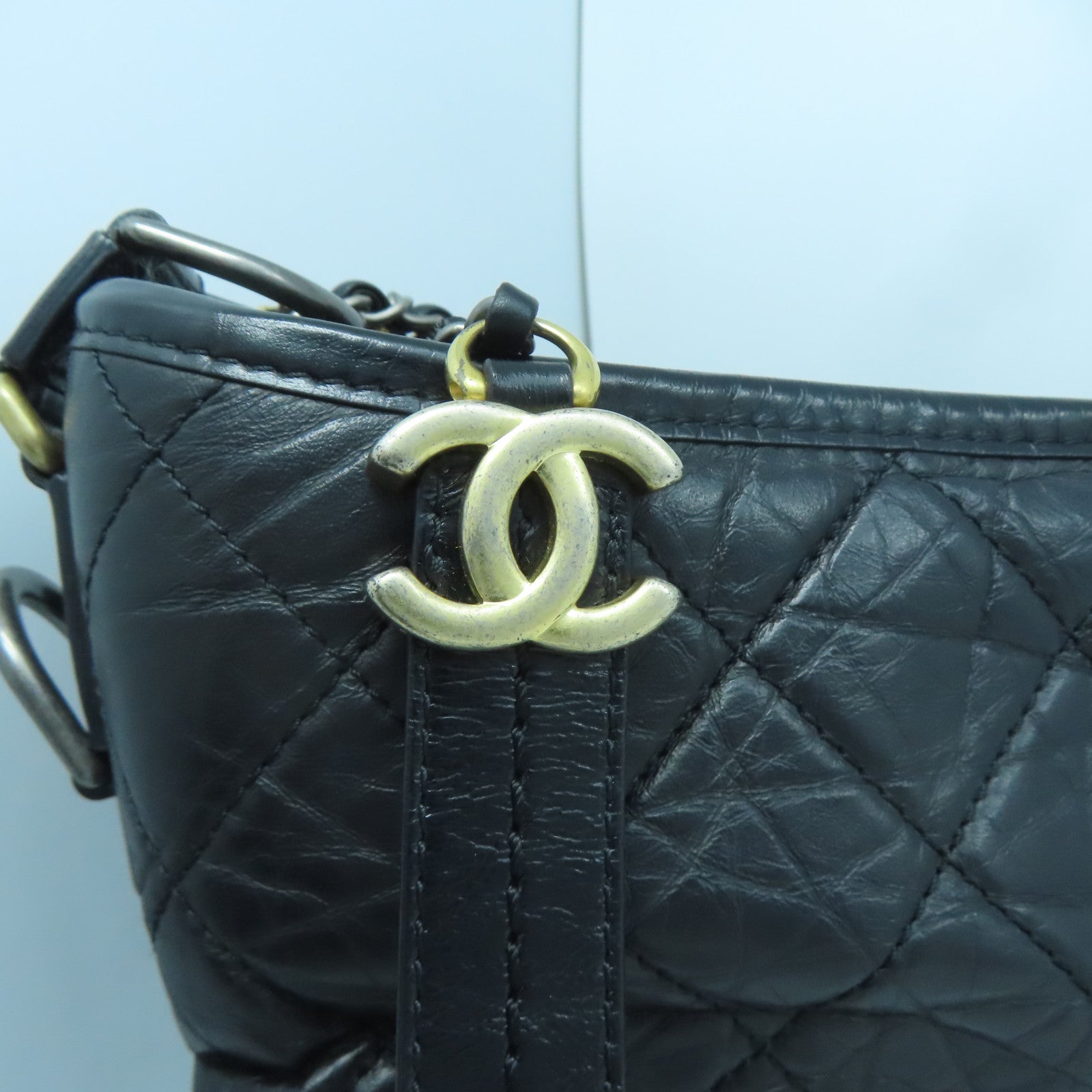 CHANEL 【激減優惠】菱格牛皮皮革Chain Shoulder金扣/銀扣鏈帶肩背袋黑色