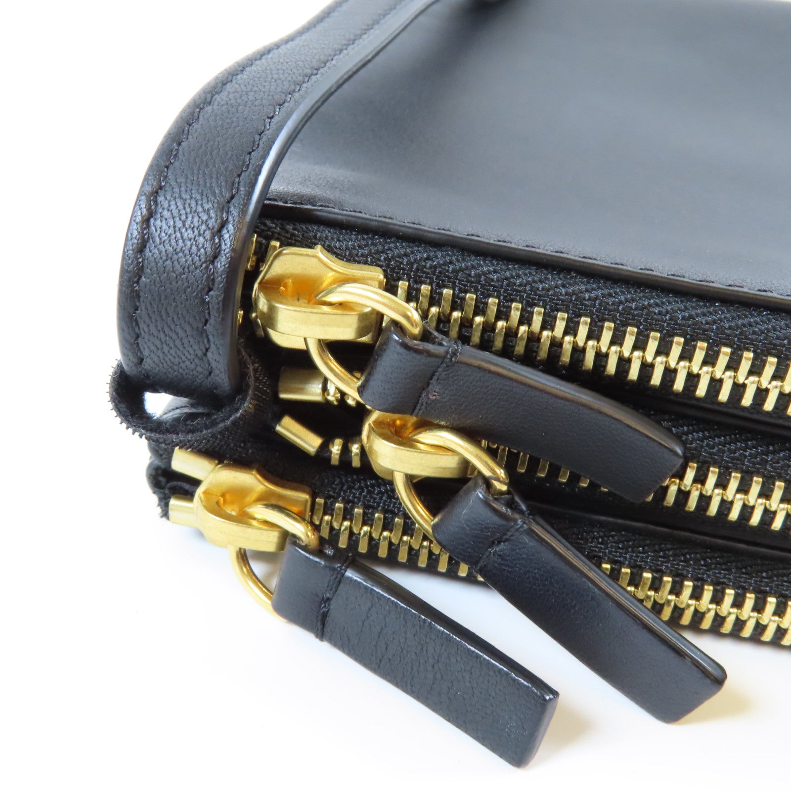 CELINE 牛皮皮革Trio Shoulder Bag金扣肩背袋黑色