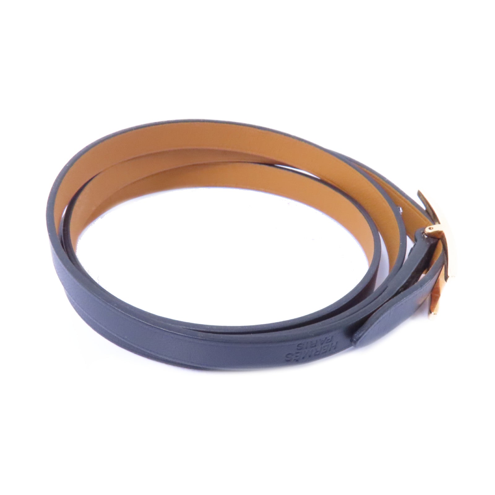 HERMES Swift皮革Behapi Double Tour Bracelet金扣手鏈黑色/啡色