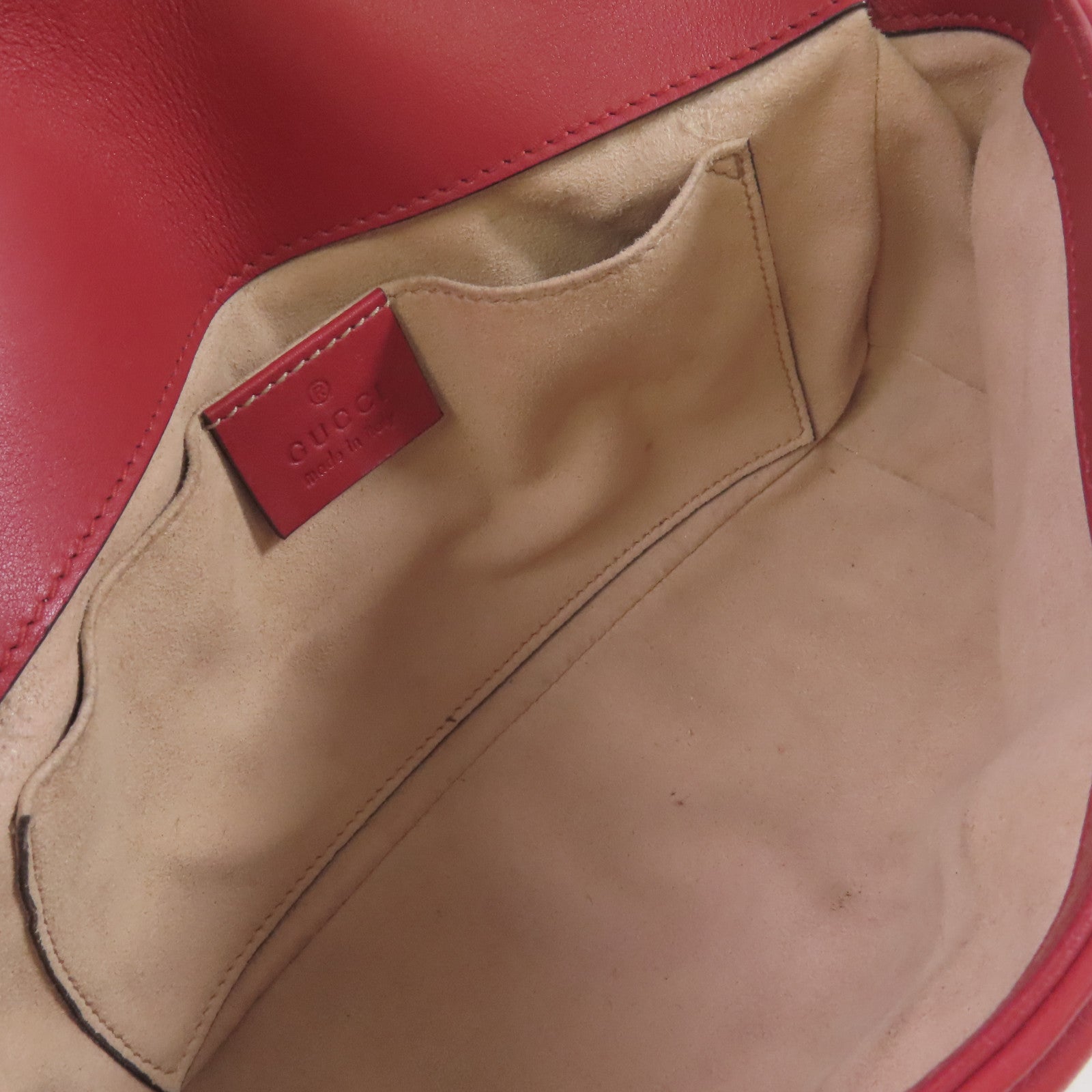 GUCCI 牛皮皮革GG Marmont Shoulder Bag金扣鏈帶肩背袋紅色