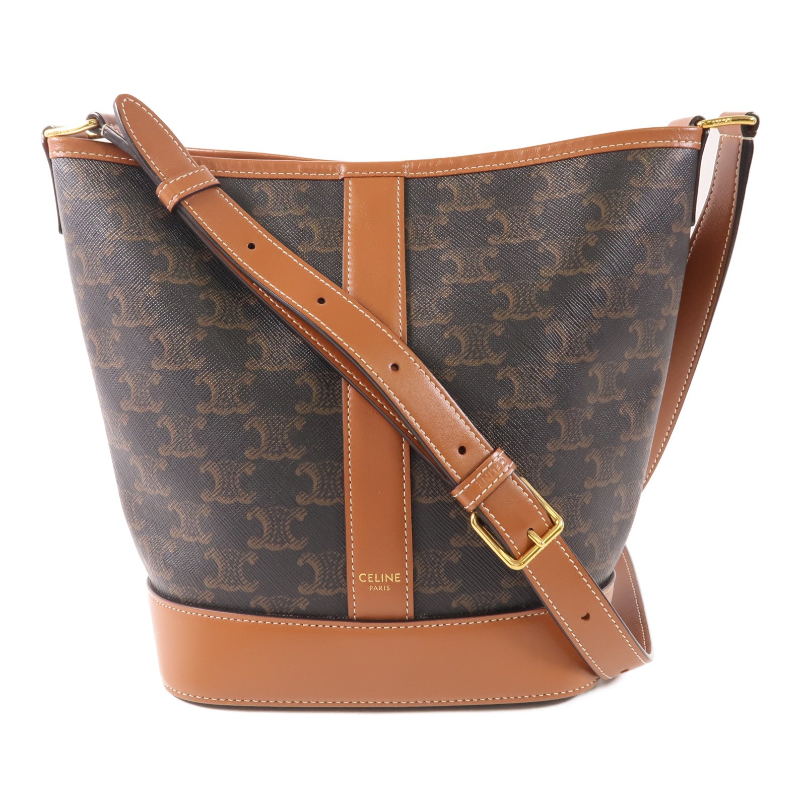 CELINE 塗層帆布Triomphe Bucket金扣肩背袋