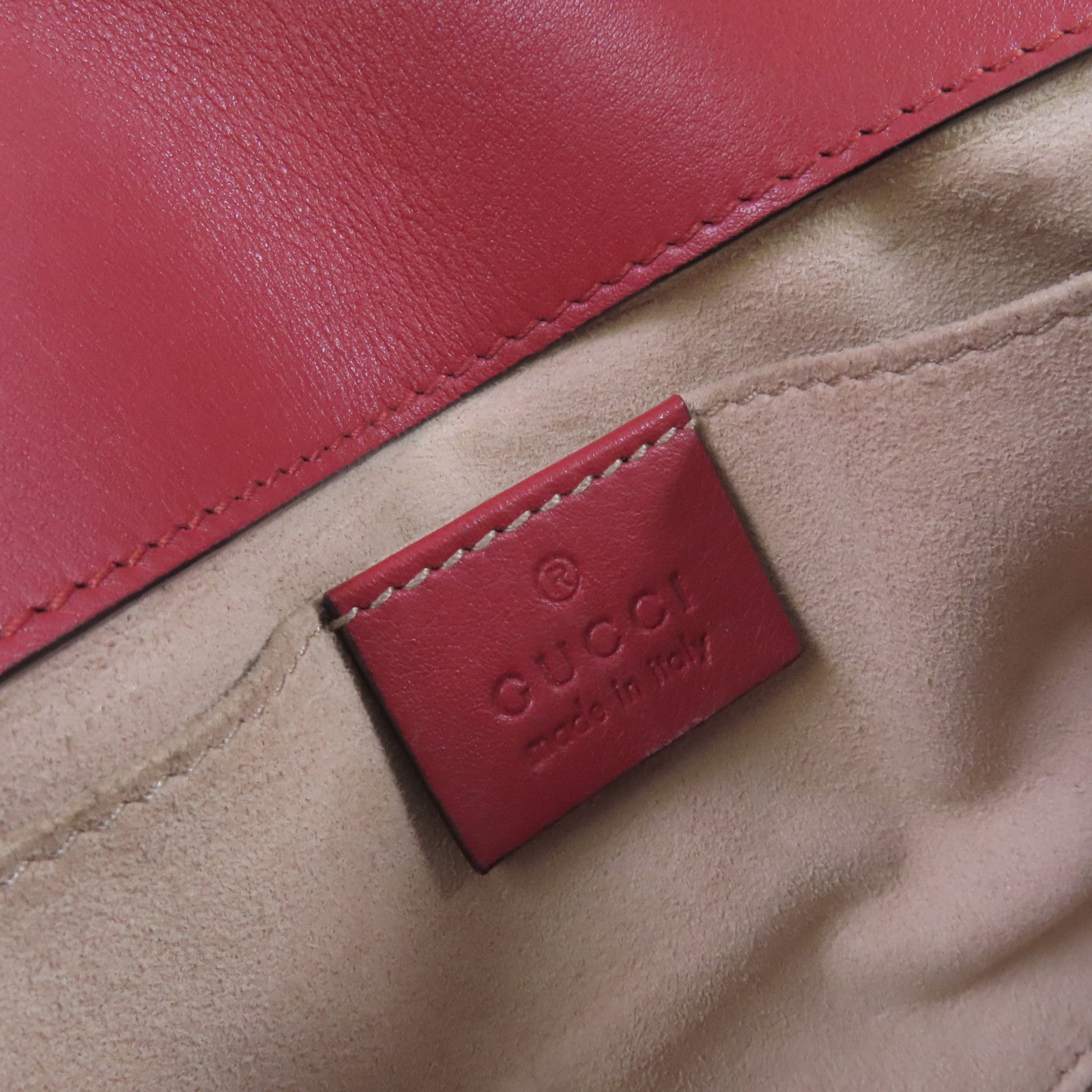 GUCCI 牛皮皮革GG Marmont Shoulder Bag金扣鏈帶肩背袋紅色