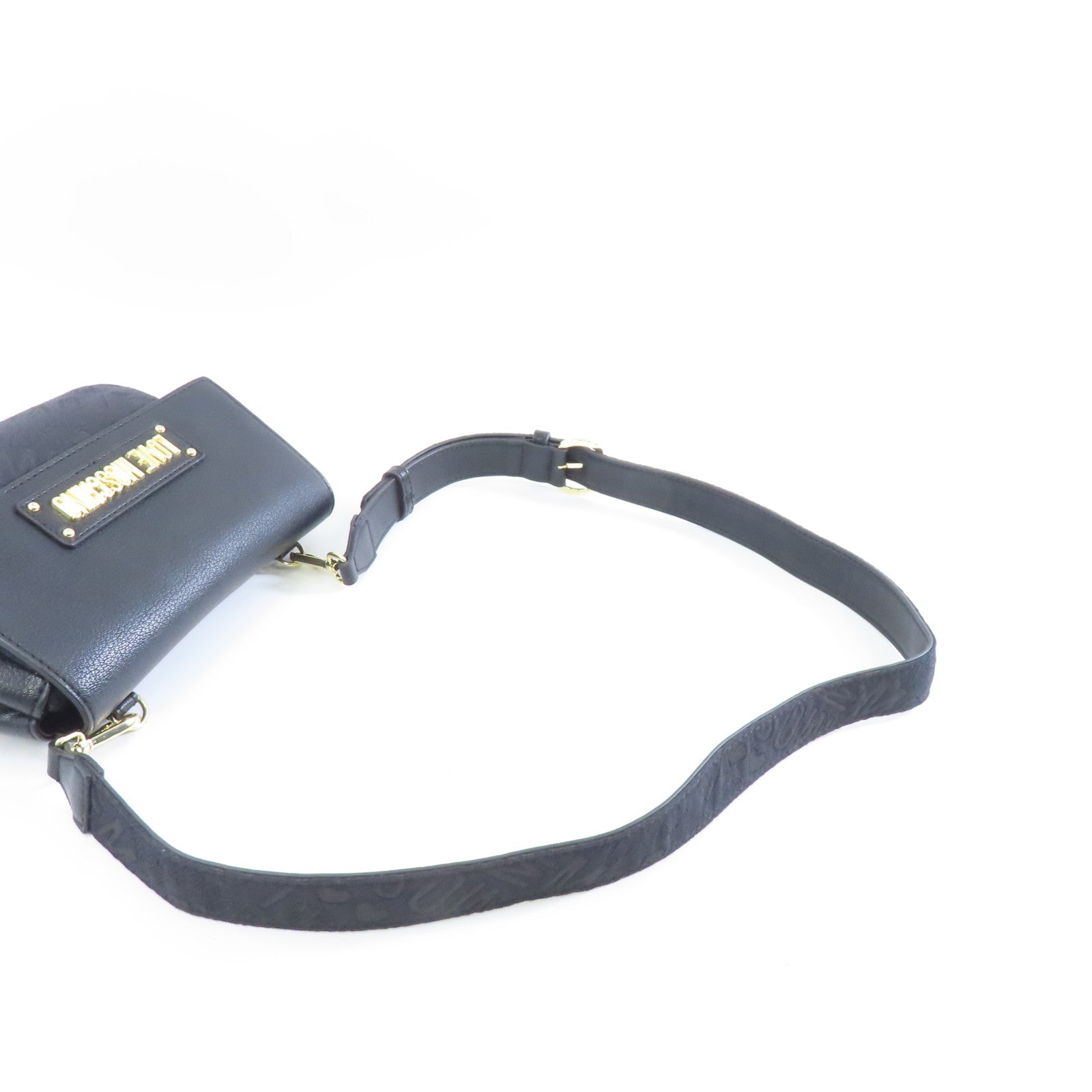 MOSCHINO 帆布/牛皮皮革Shoulder Bag金扣肩背袋黑色