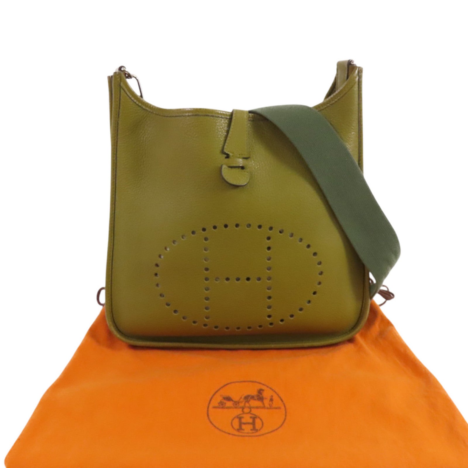 HERMES Clemence皮革Evelyne PM銀扣肩背袋