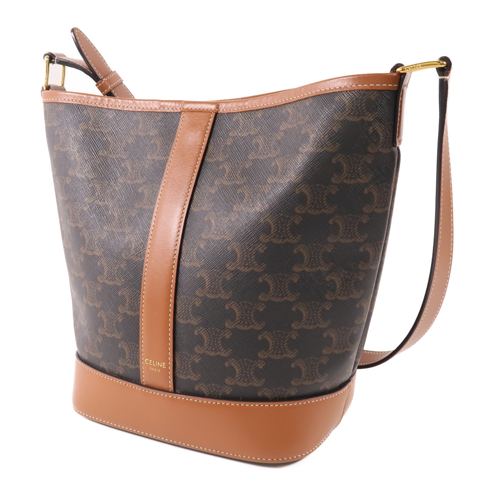 CELINE 塗層帆布Triomphe Bucket金扣肩背袋