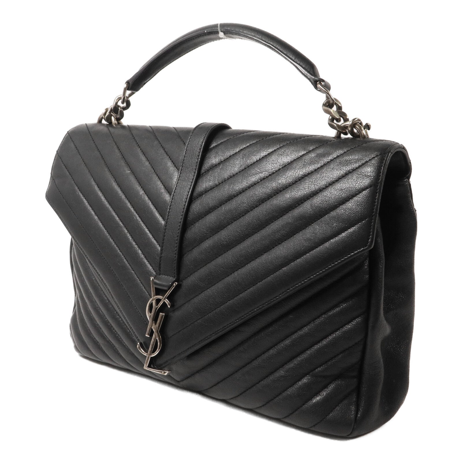 SAINT LAURENT 牛皮皮革College Large鏈帶手挽肩背兩用袋