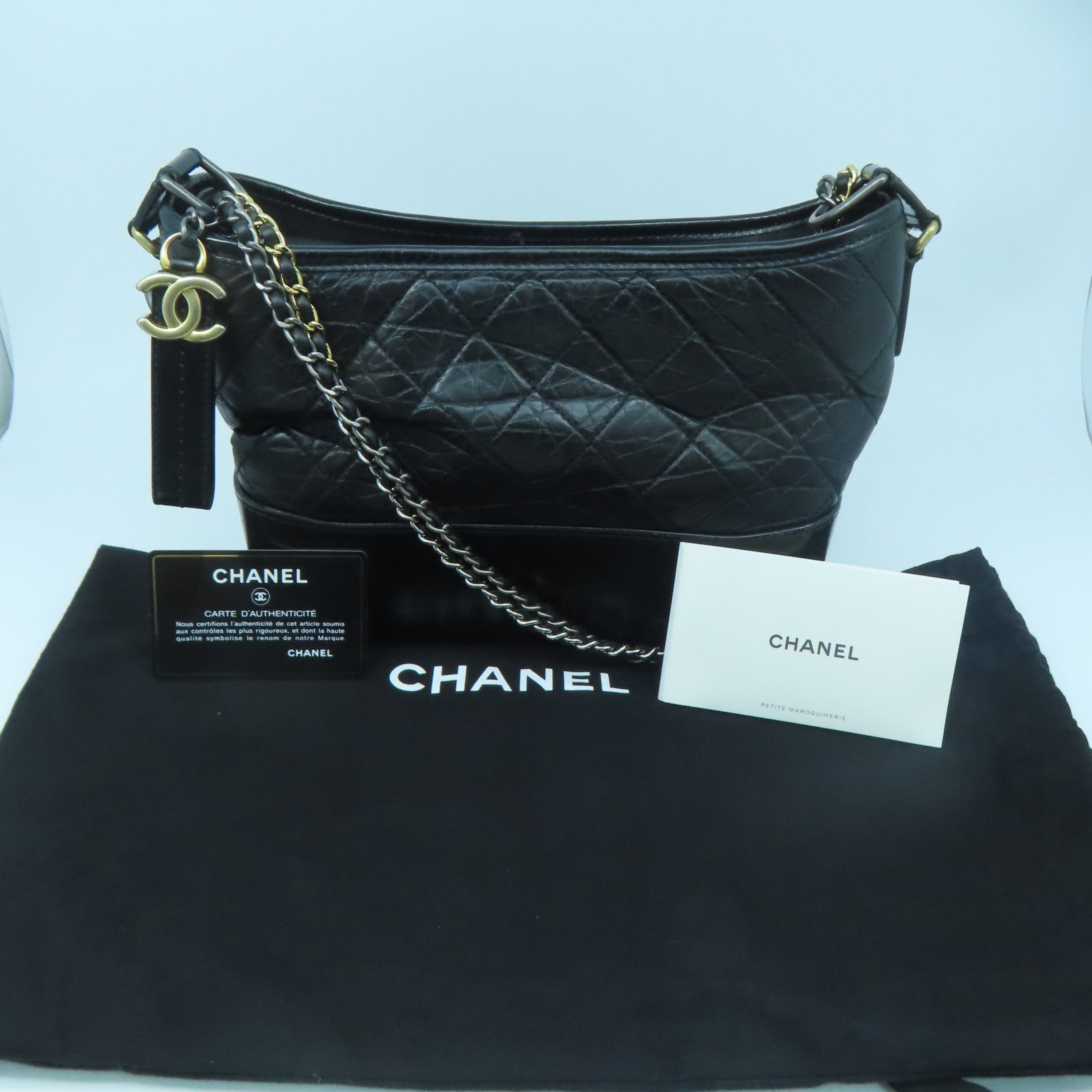 CHANEL 【激減優惠】菱格牛皮皮革Chain Shoulder金扣/銀扣鏈帶肩背袋黑色