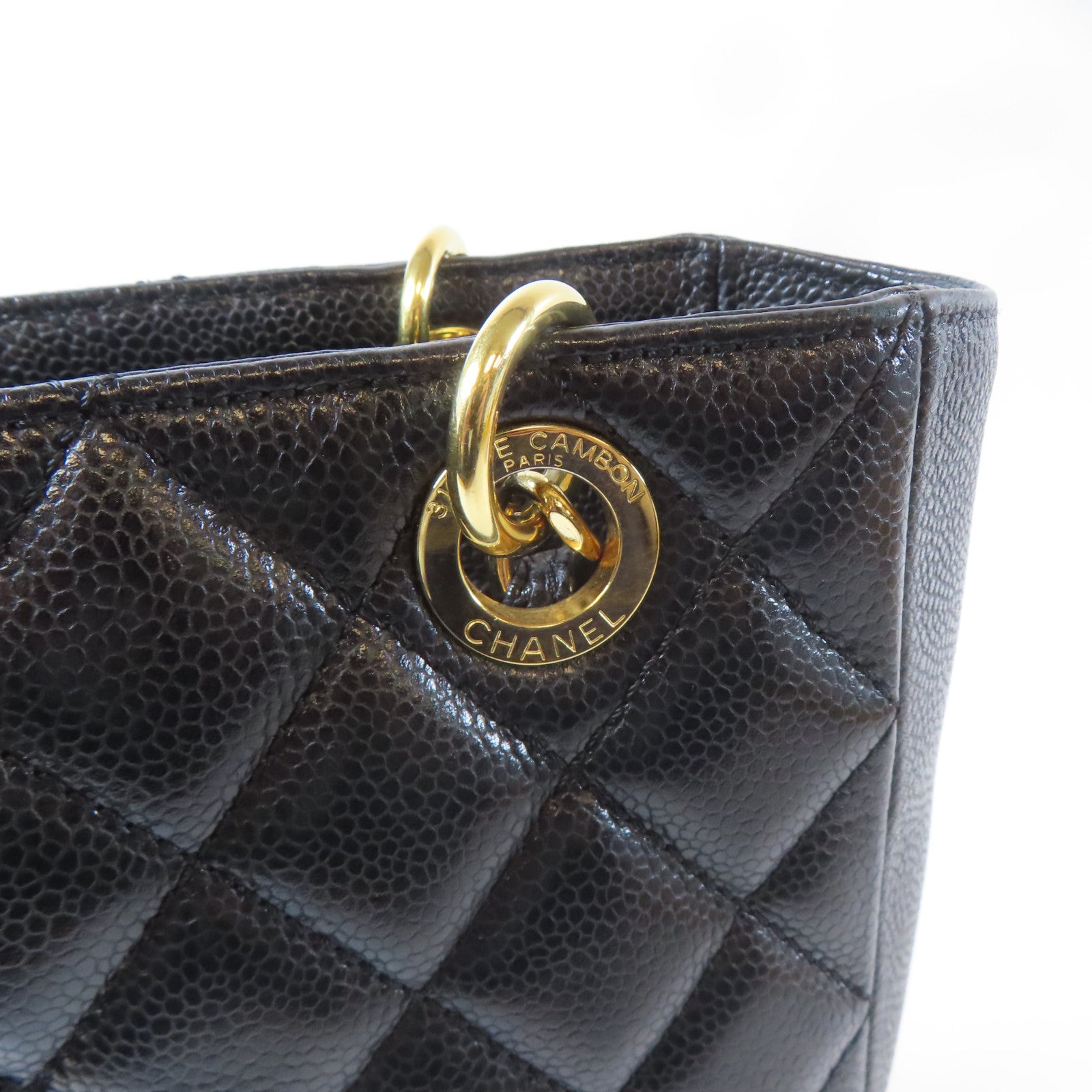 CHANEL 菱格Caviar皮革Shoulder Bag金扣鏈帶肩背袋黑色