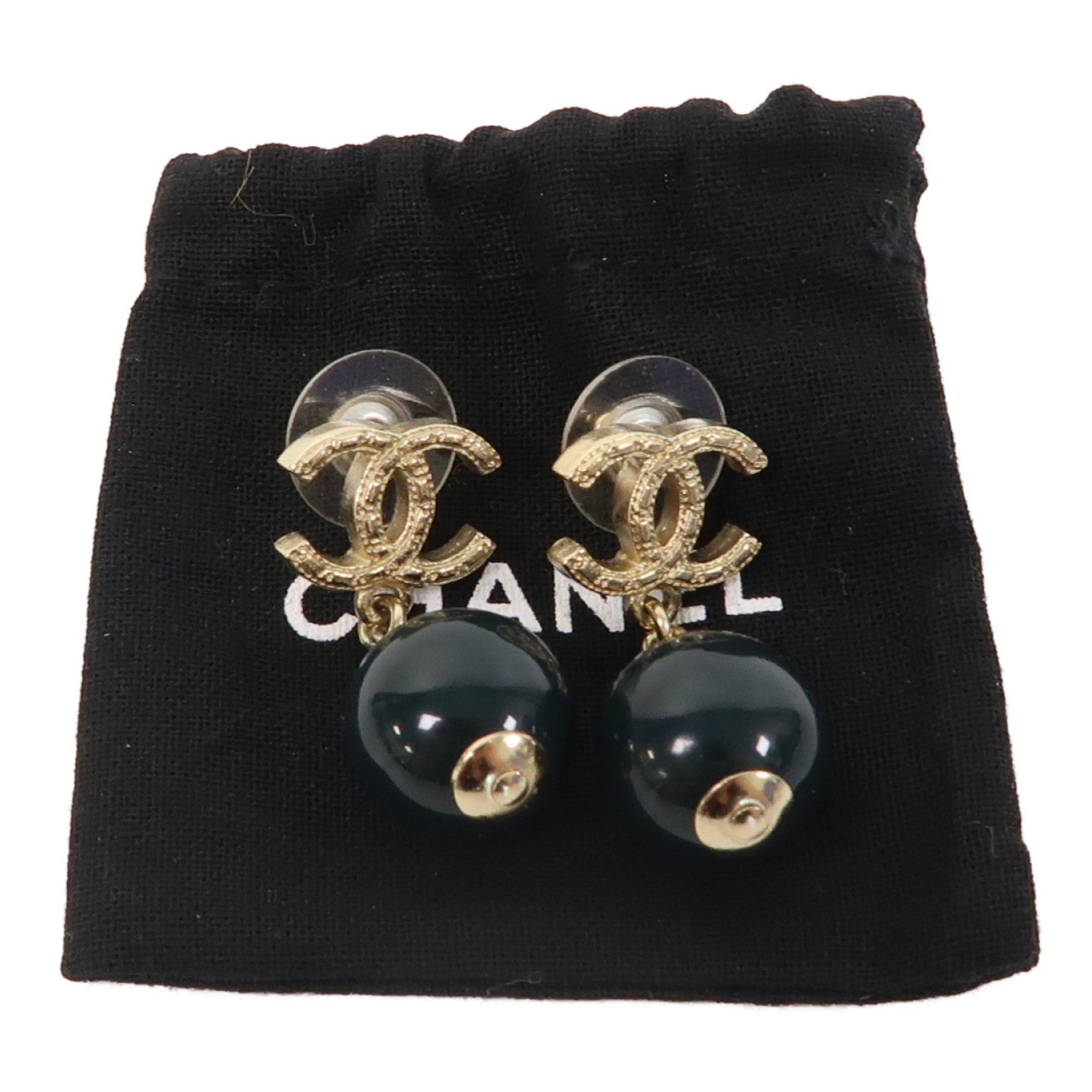 CHANEL 金屬/PVC Earrings耳環金色/綠色