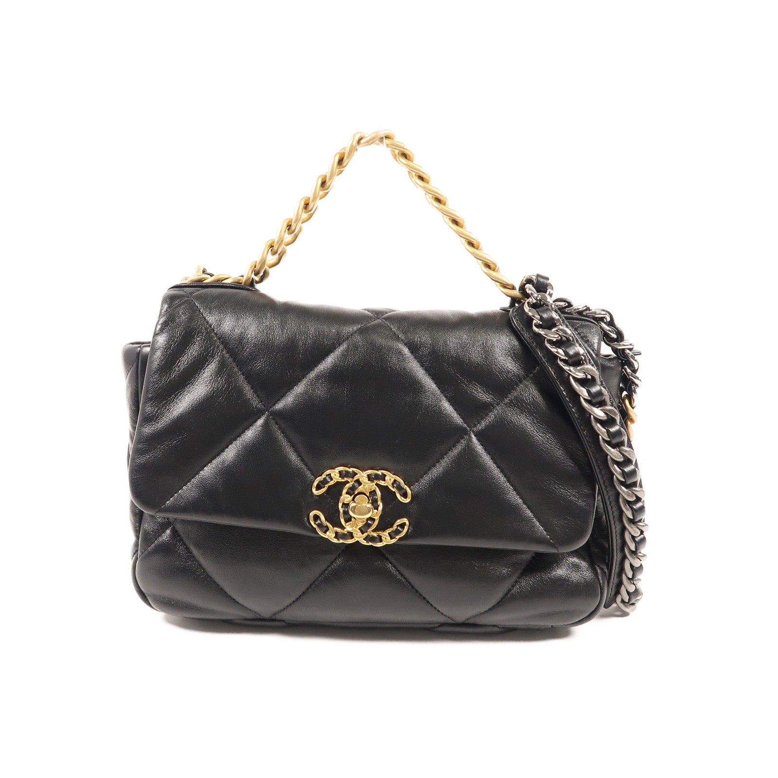 CHANEL 羊皮皮革Chanel 19 Small金扣鏈帶手挽肩背兩用袋