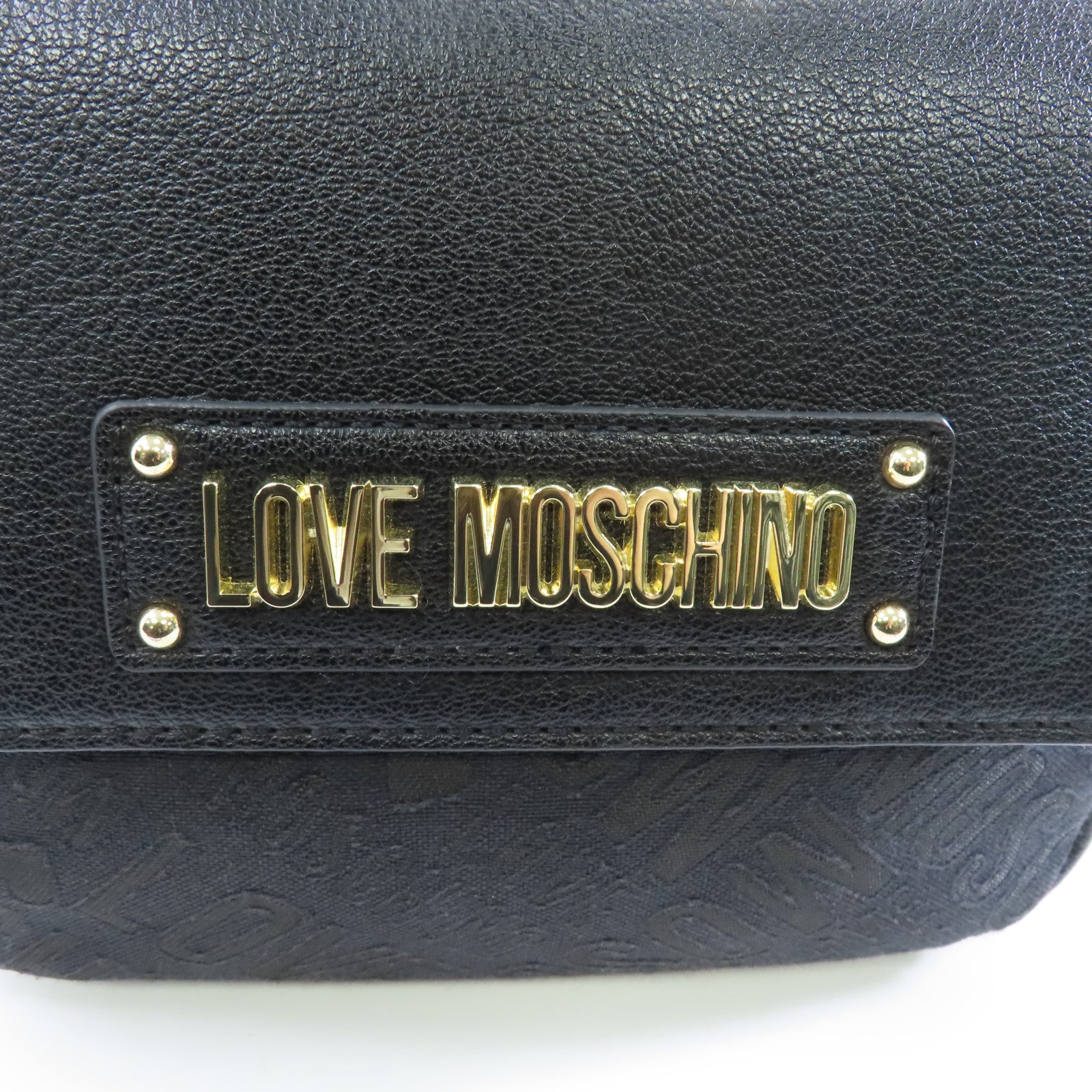 MOSCHINO 帆布/牛皮皮革Shoulder Bag金扣肩背袋黑色