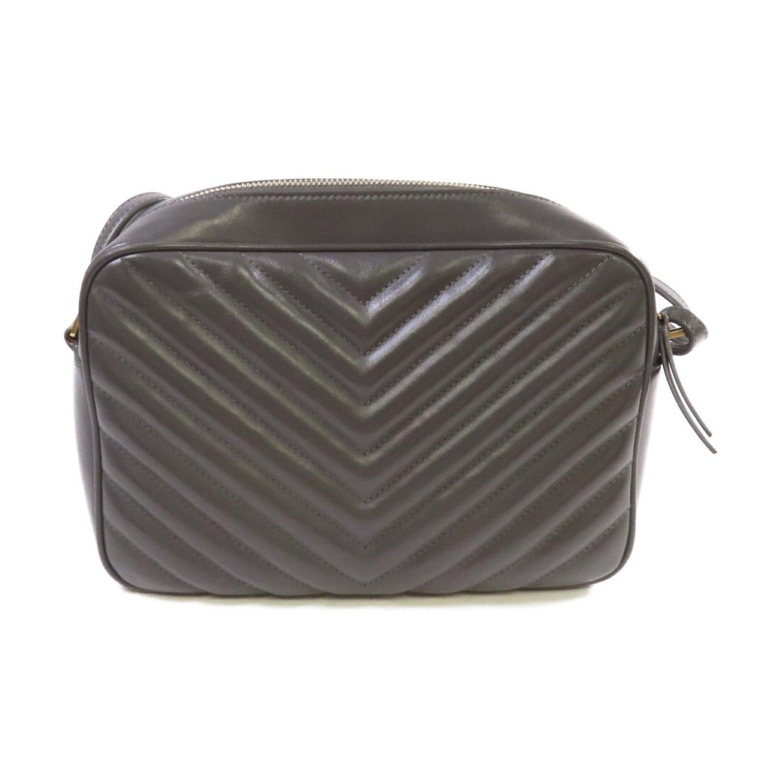 SAINT LAURENT 斜紋牛皮皮革Lou Camera Shoulder Bag金扣肩背袋灰色