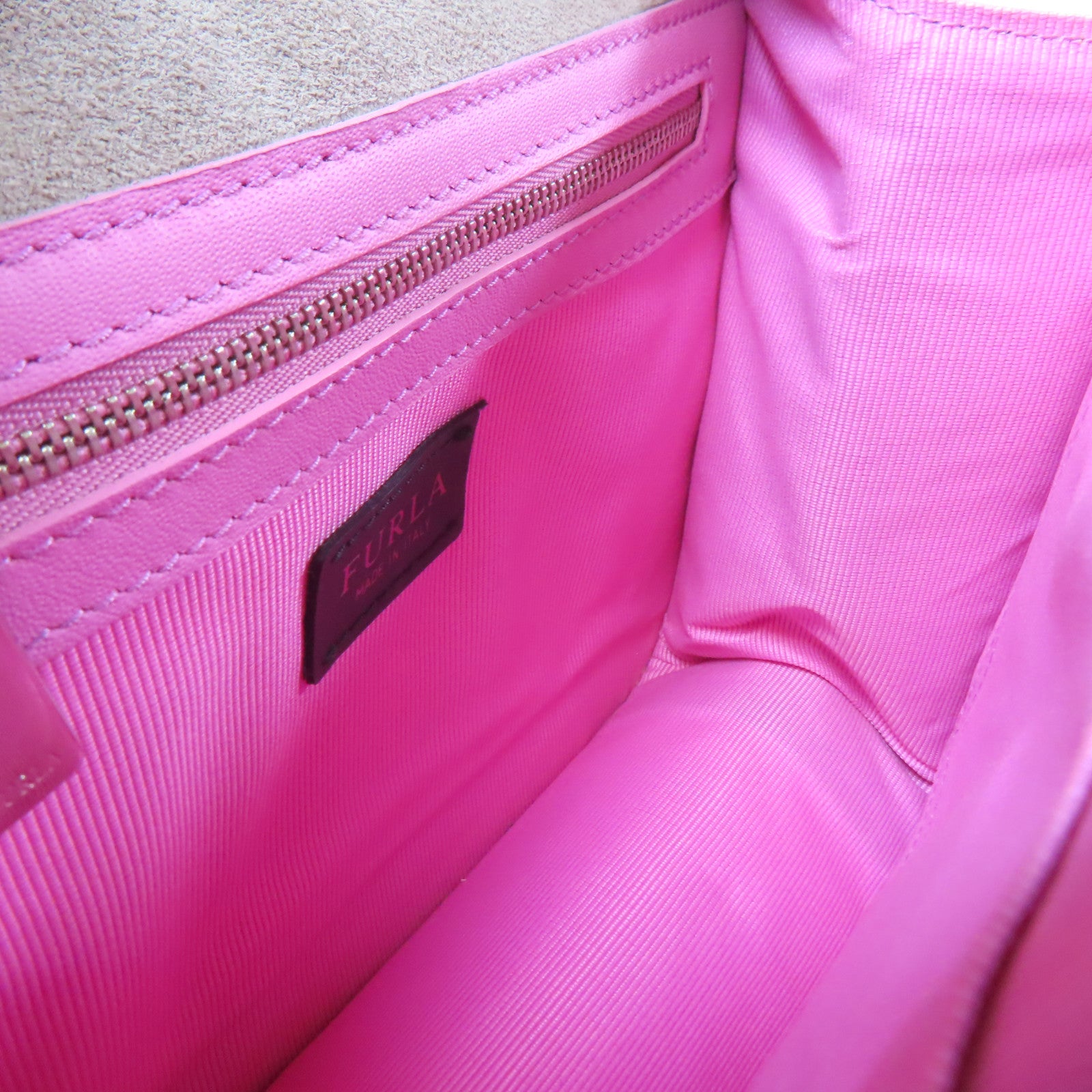 Furla 【激減優惠】牛皮皮革Shoulder Bag銀扣手挽肩背兩用袋粉紅色