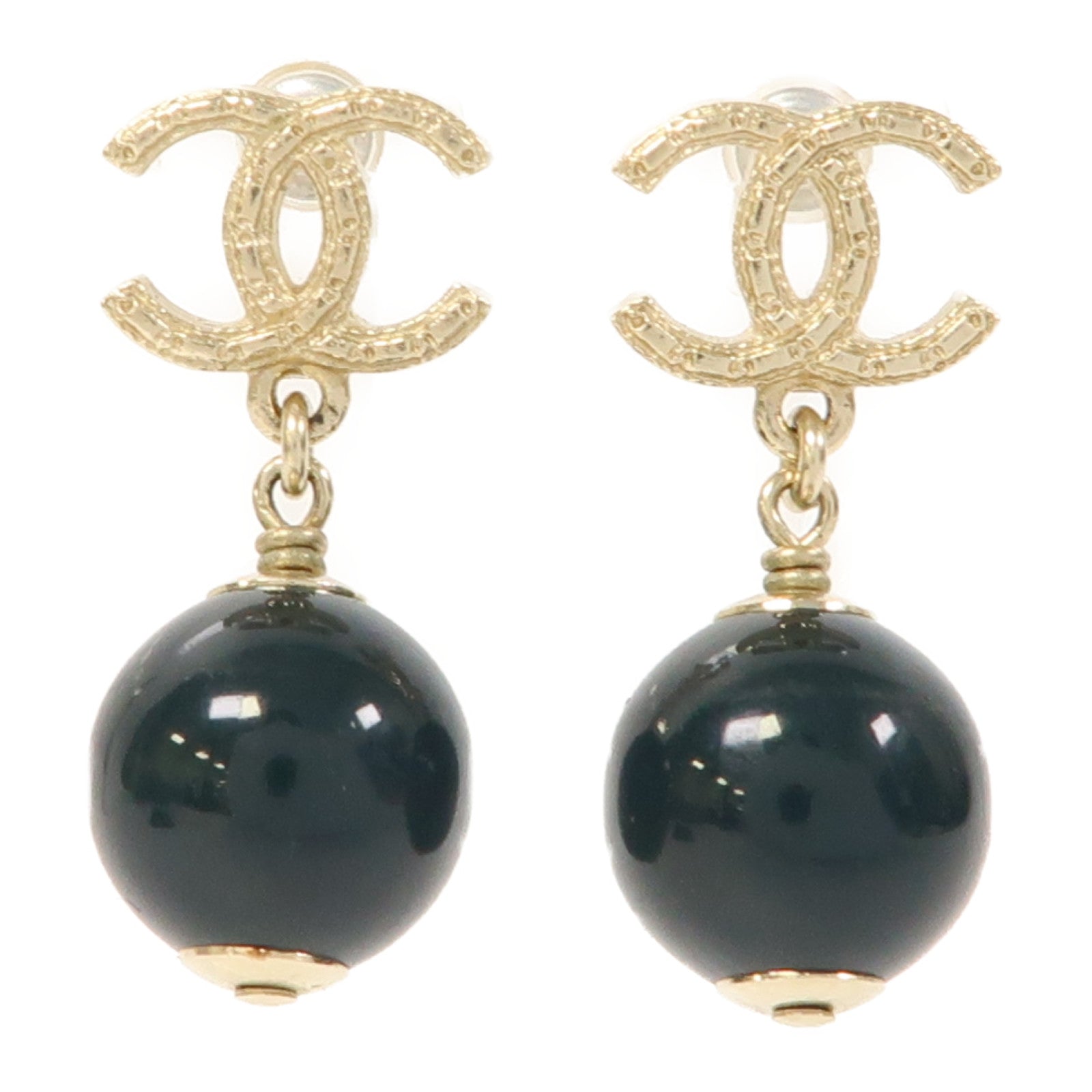 CHANEL 金屬/PVC Earrings耳環金色/綠色