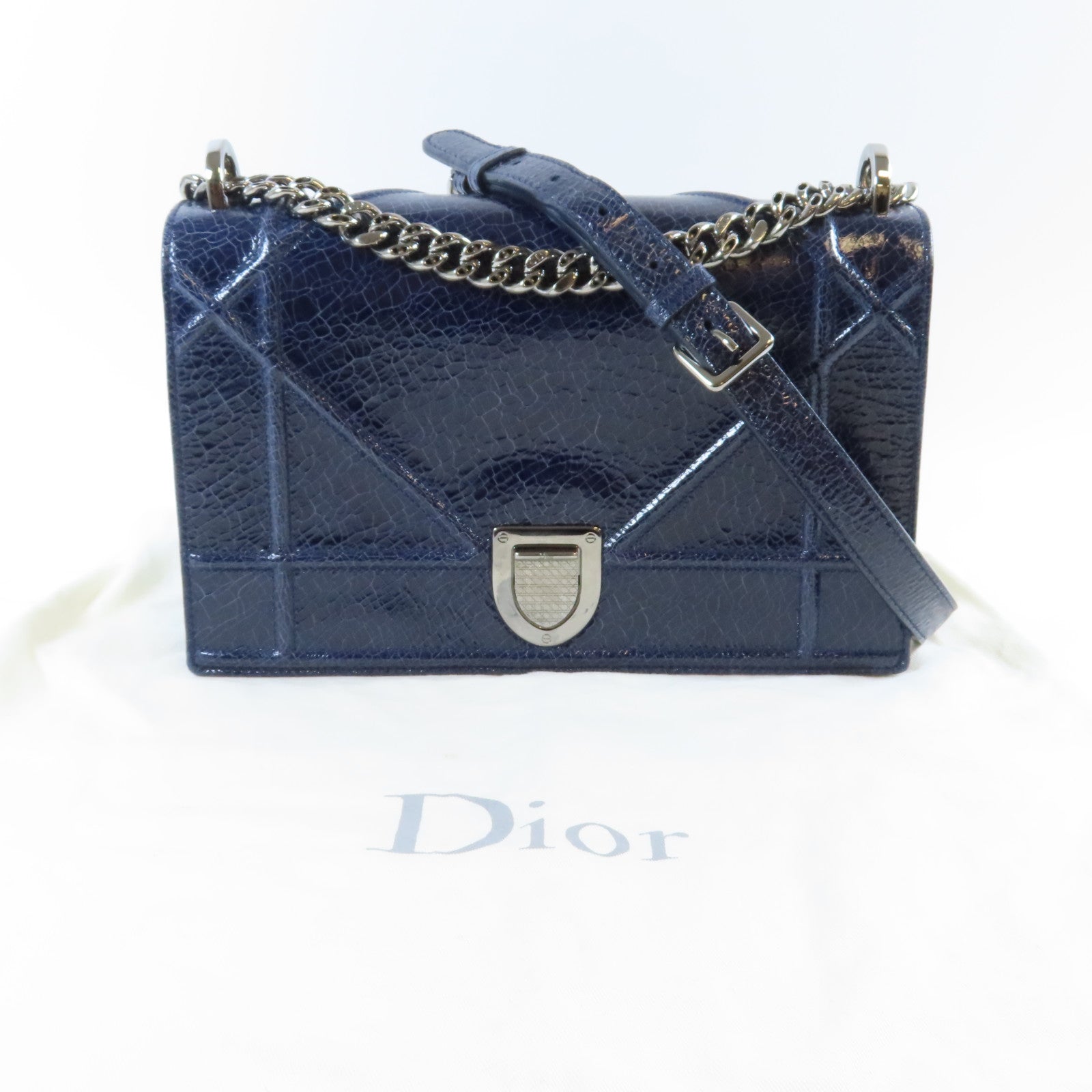 Dior **【激減優惠】牛皮皮革Chain Shoulder Bag銀扣鏈帶肩背袋深藍色