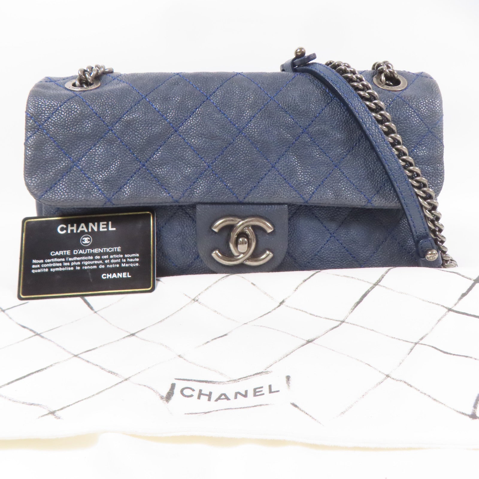 CHANEL 牛皮皮革Shoulder Bag銀扣鏈帶肩背袋