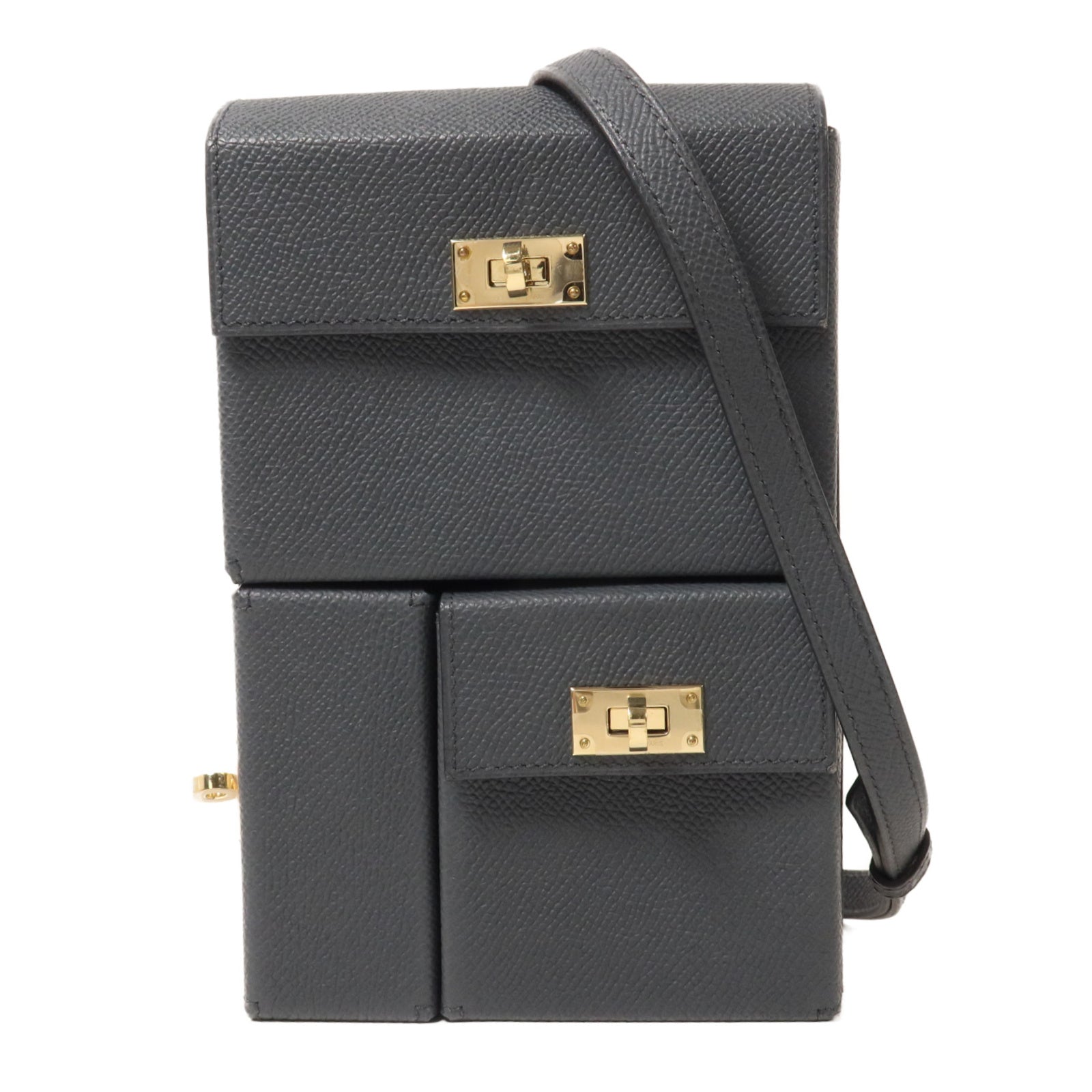 HERMES Epsom皮革Kelly Multipocket To Go Pouch肩背袋Gris Misty