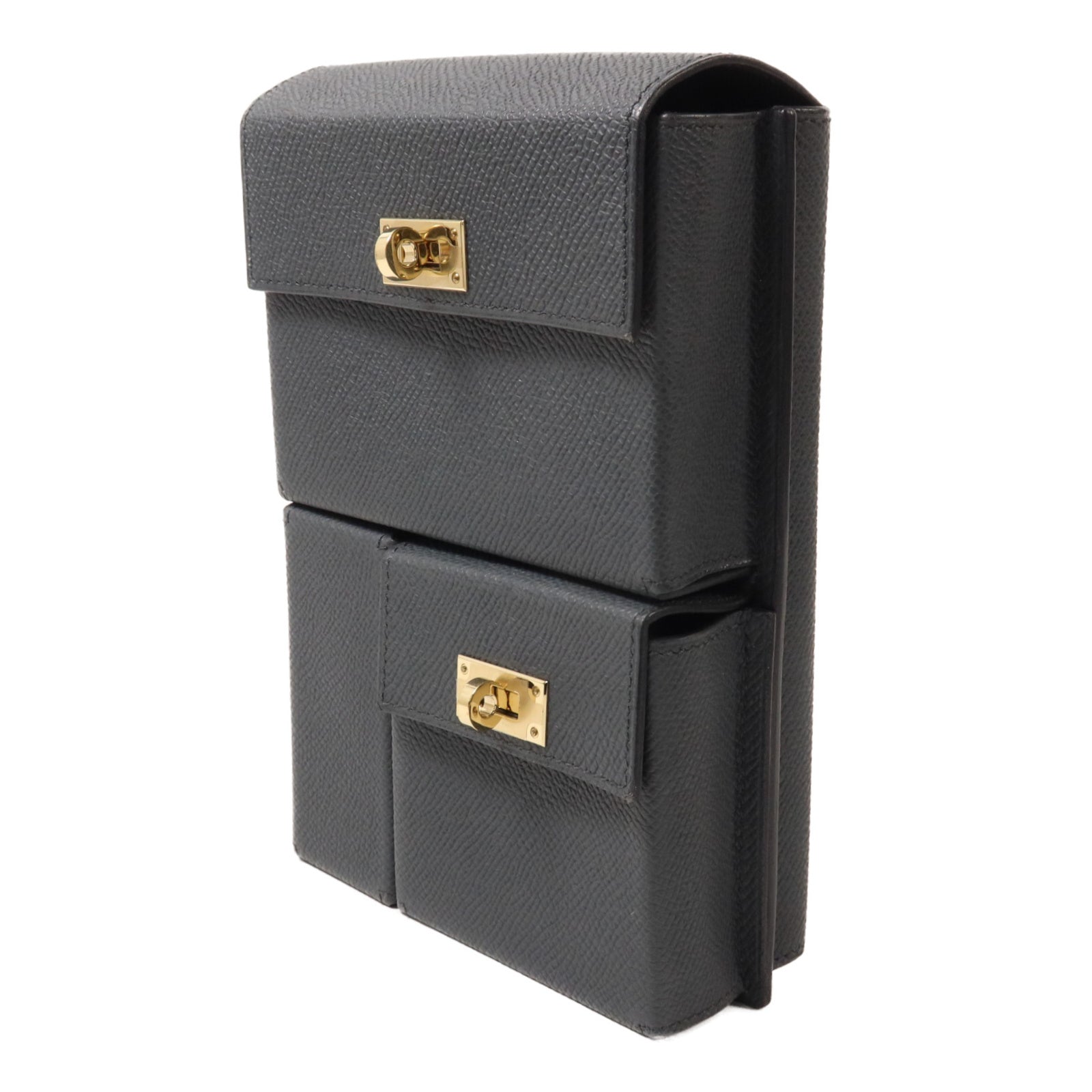 HERMES Epsom皮革Kelly Multipocket To Go Pouch肩背袋Gris Misty