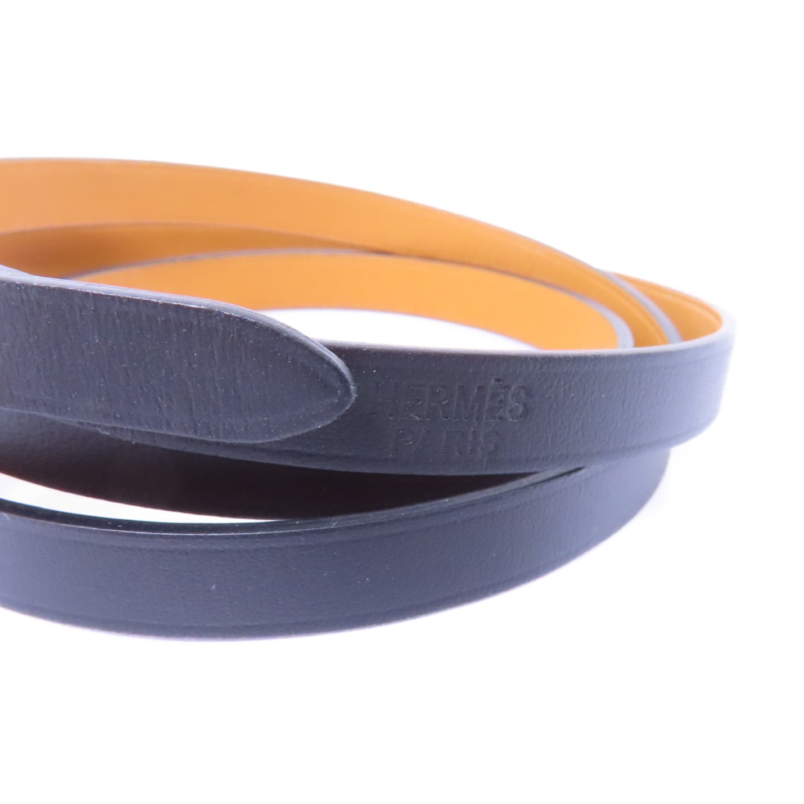 HERMES Swift皮革Behapi Double Tour Bracelet金扣手鏈黑色/啡色