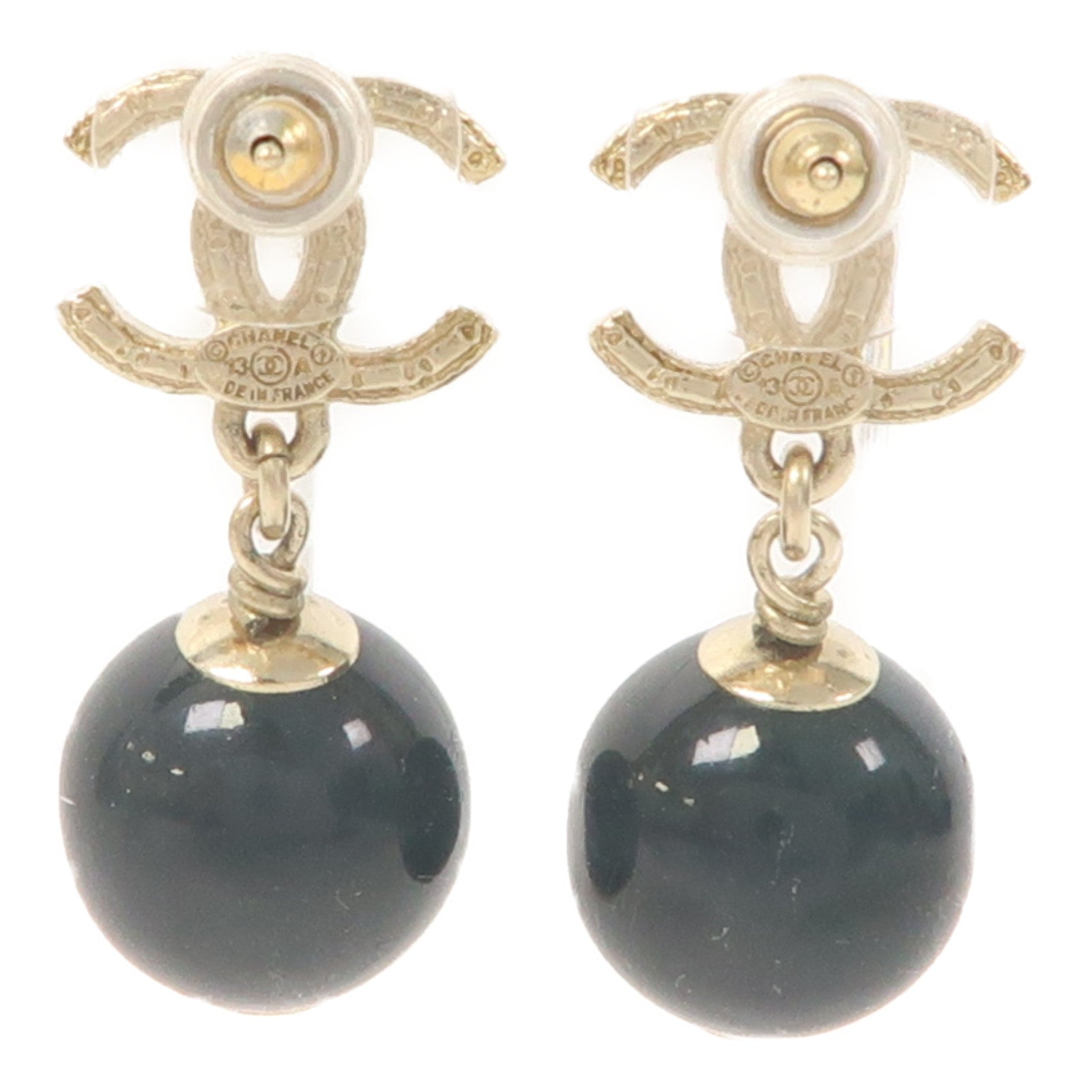 CHANEL 金屬/PVC Earrings耳環金色/綠色
