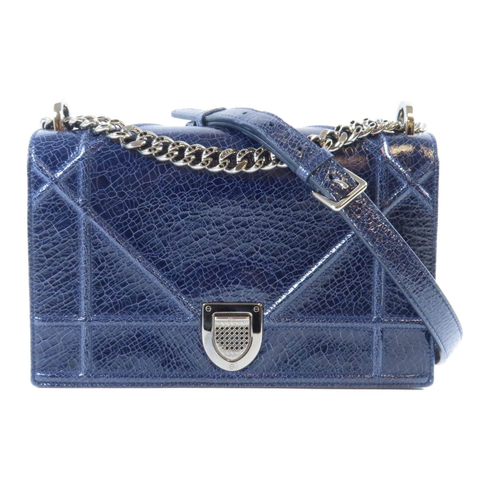 Dior **【激減優惠】牛皮皮革Chain Shoulder Bag銀扣鏈帶肩背袋深藍色