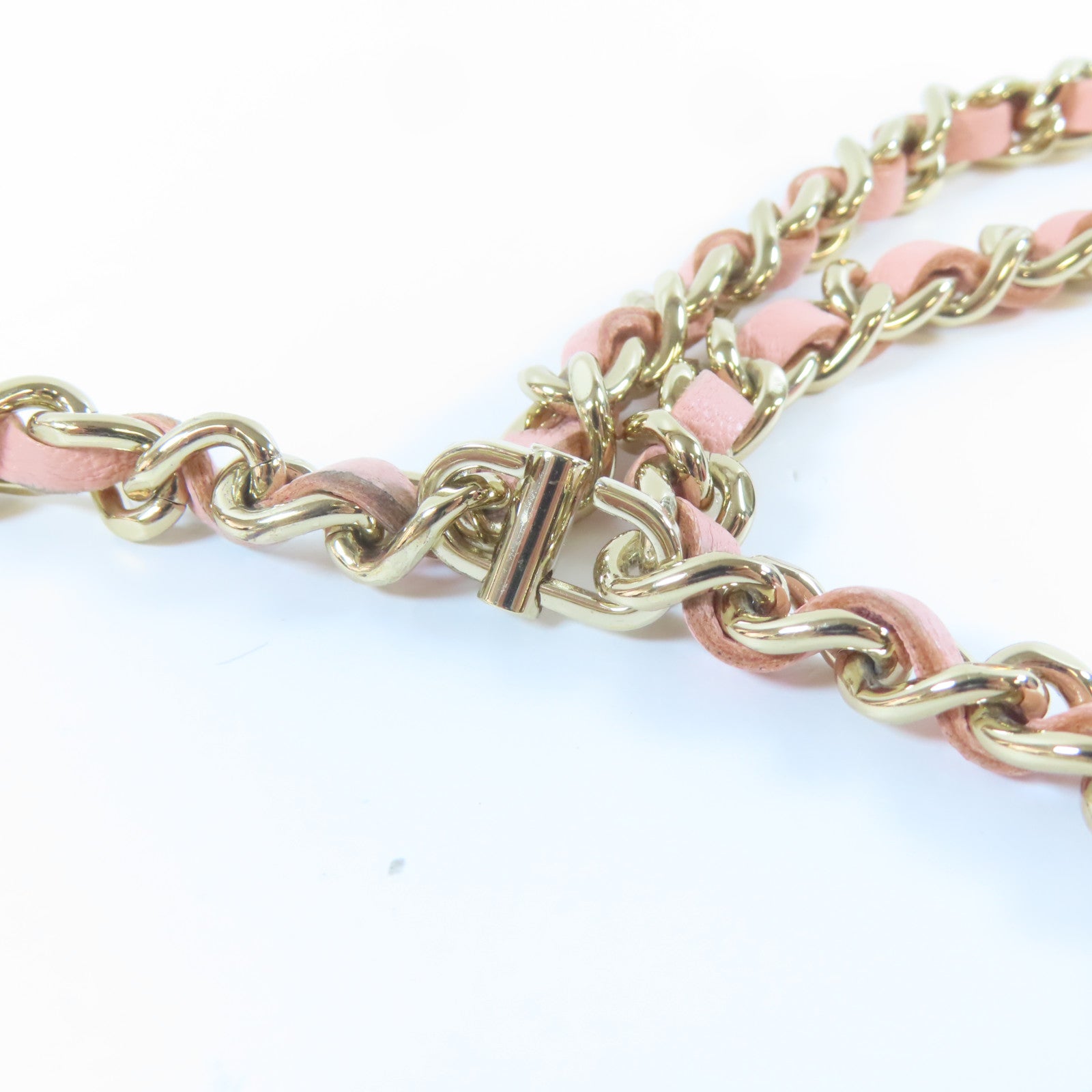 CHANEL 菱格羊皮皮革Chain Shoulder金扣鏈帶肩背袋粉紅色