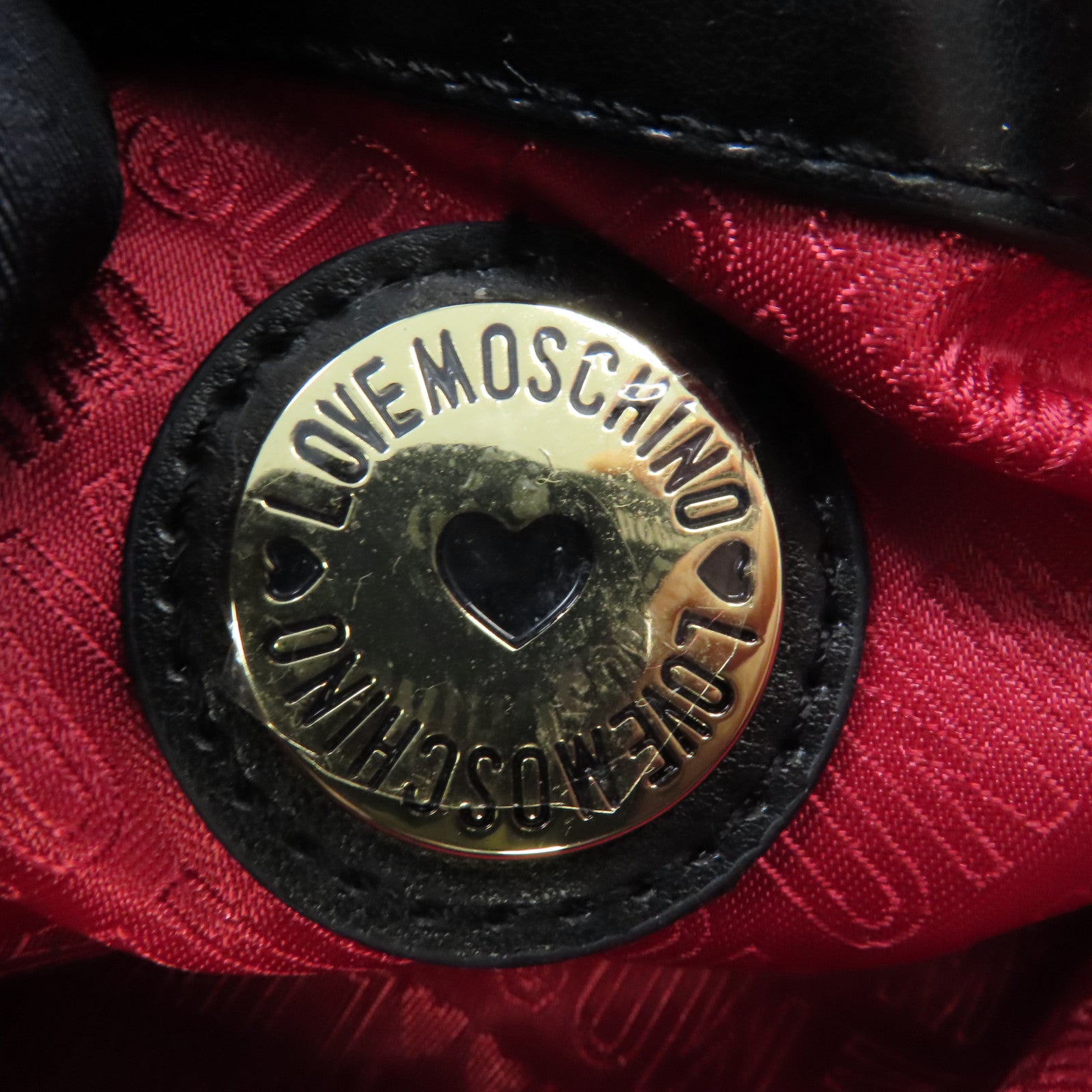 MOSCHINO 帆布/牛皮皮革Shoulder Bag金扣肩背袋黑色