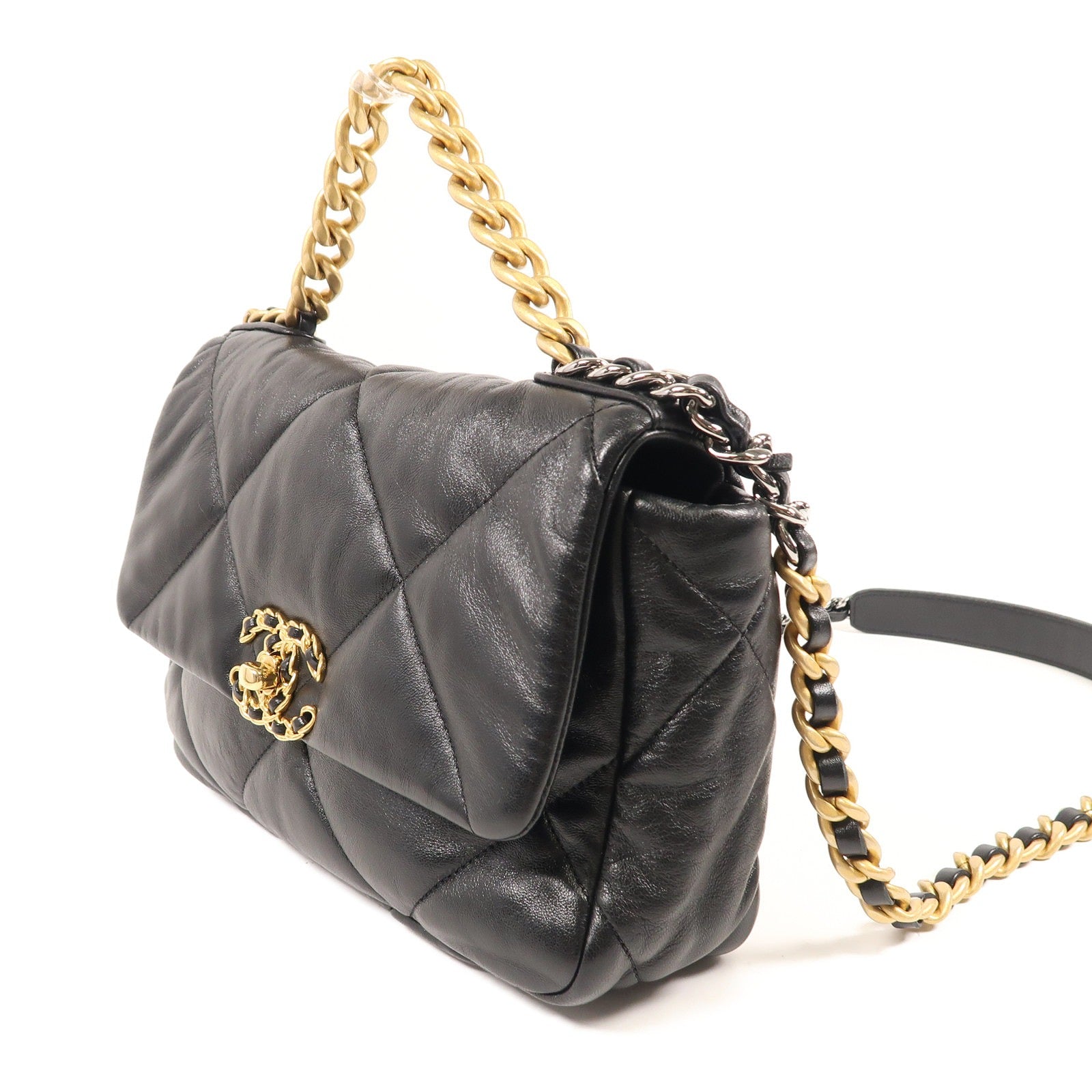 CHANEL 羊皮皮革Chanel 19 Small金扣鏈帶手挽肩背兩用袋