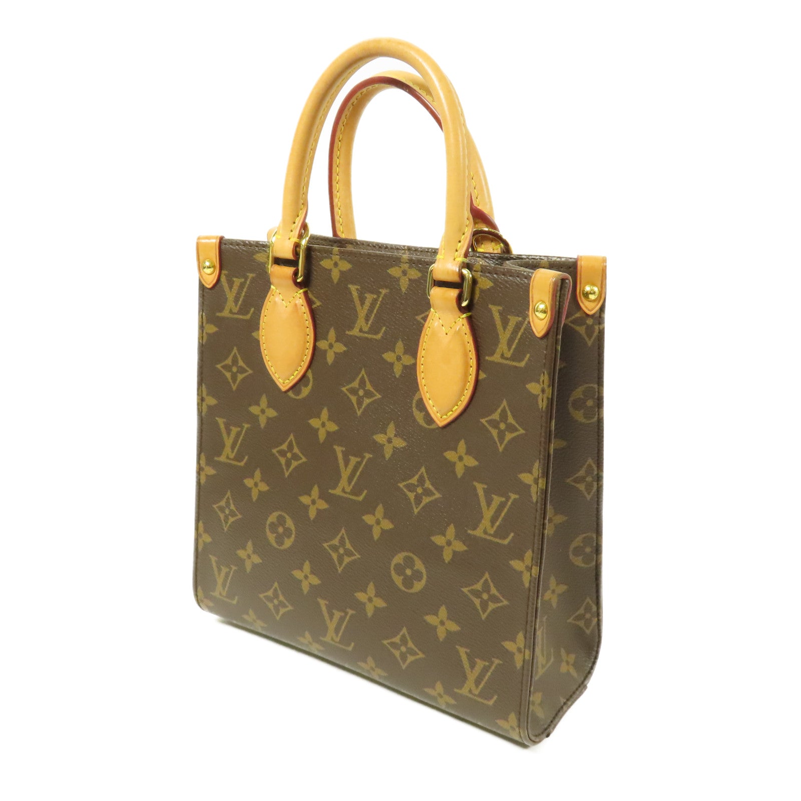 LOUIS VUITTON Monogram Sac Plat BB金扣手挽肩背兩用袋棕色