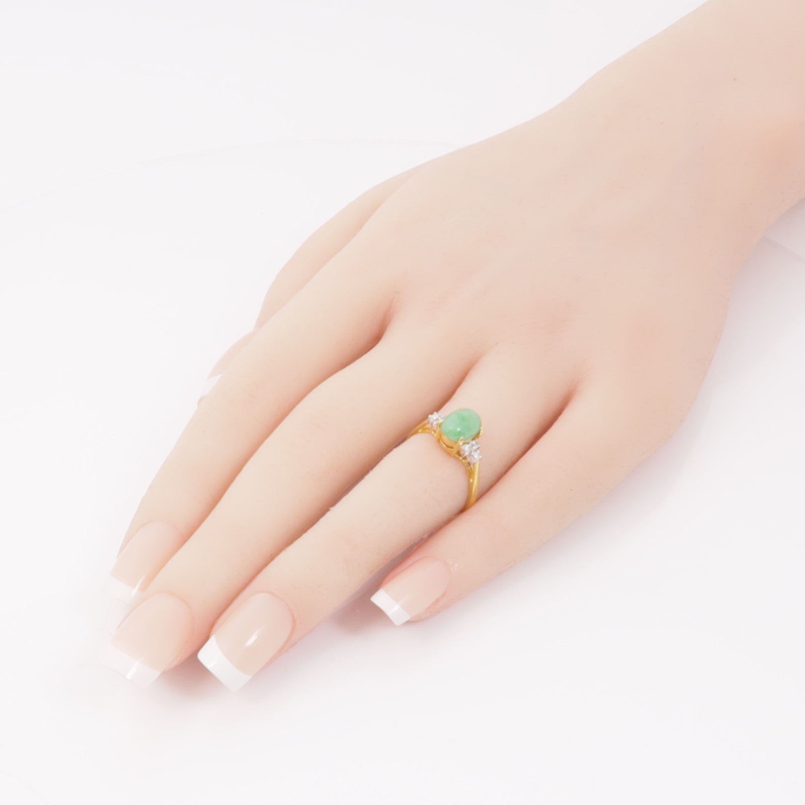 JEWELRY 18K黃金Jade/Diamond Ring翡翠/鑽石戒指US#5.75