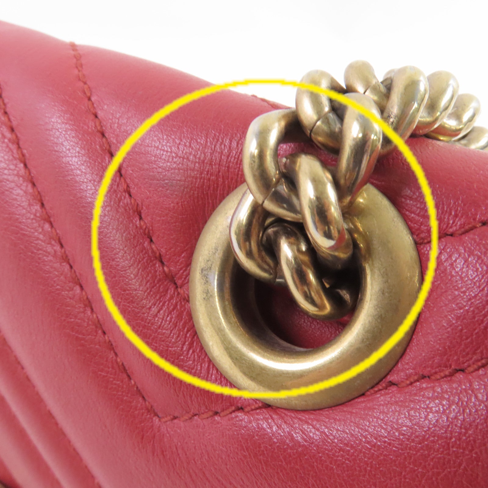 GUCCI 牛皮皮革GG Marmont Shoulder Bag金扣鏈帶肩背袋紅色