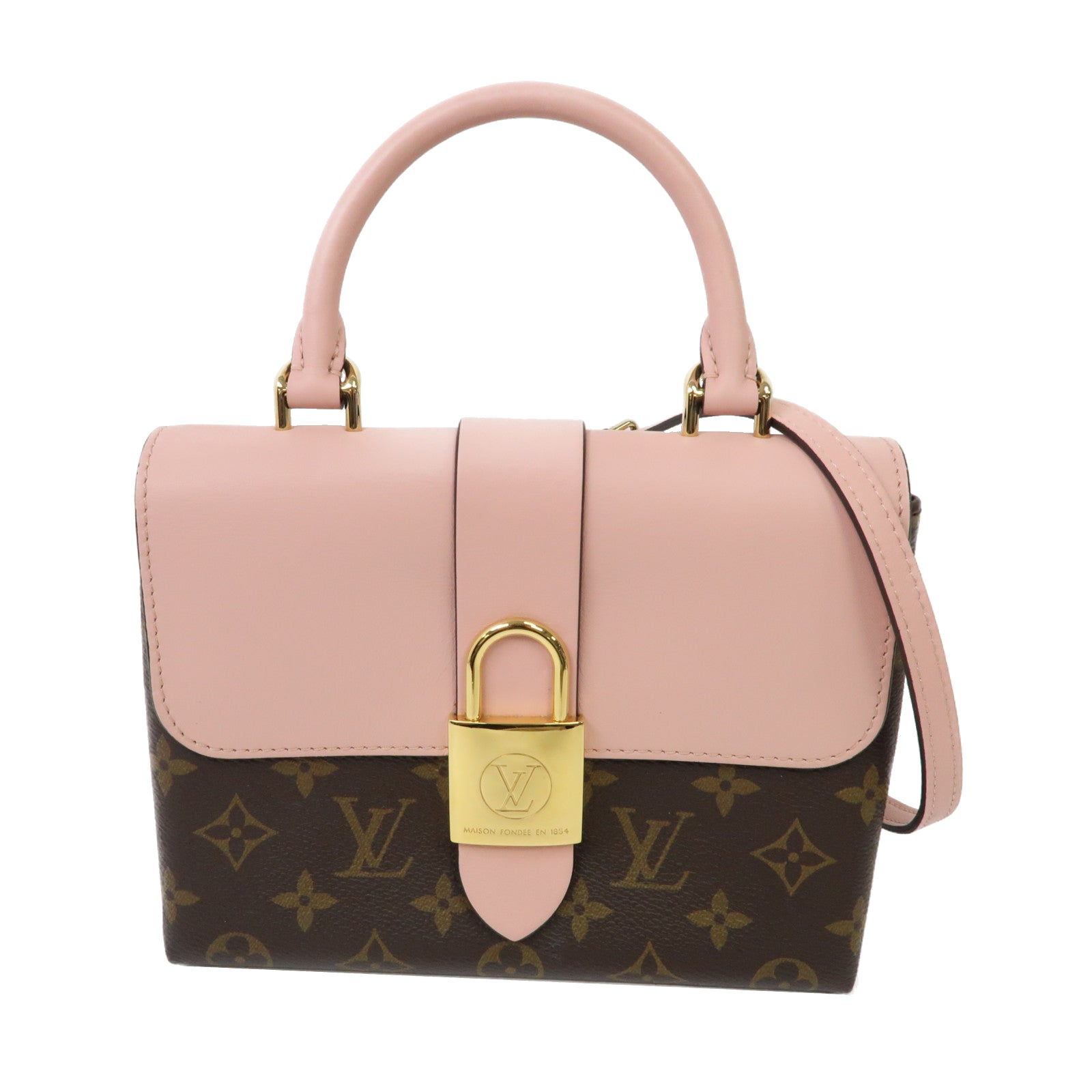 LOUIS VUITTON Monogram/牛皮皮革Locky BB金扣手挽肩背兩用袋玫瑰粉紅色/啡色