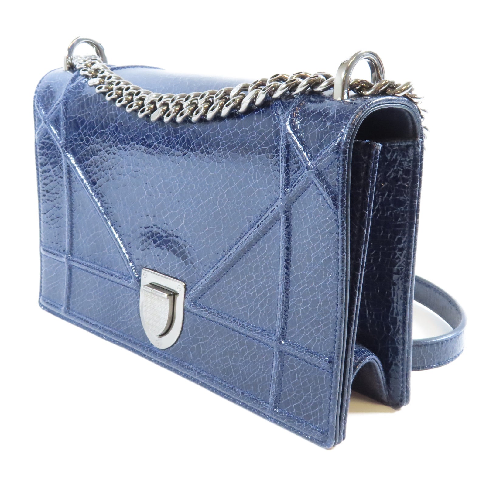Dior **【激減優惠】牛皮皮革Chain Shoulder Bag銀扣鏈帶肩背袋深藍色