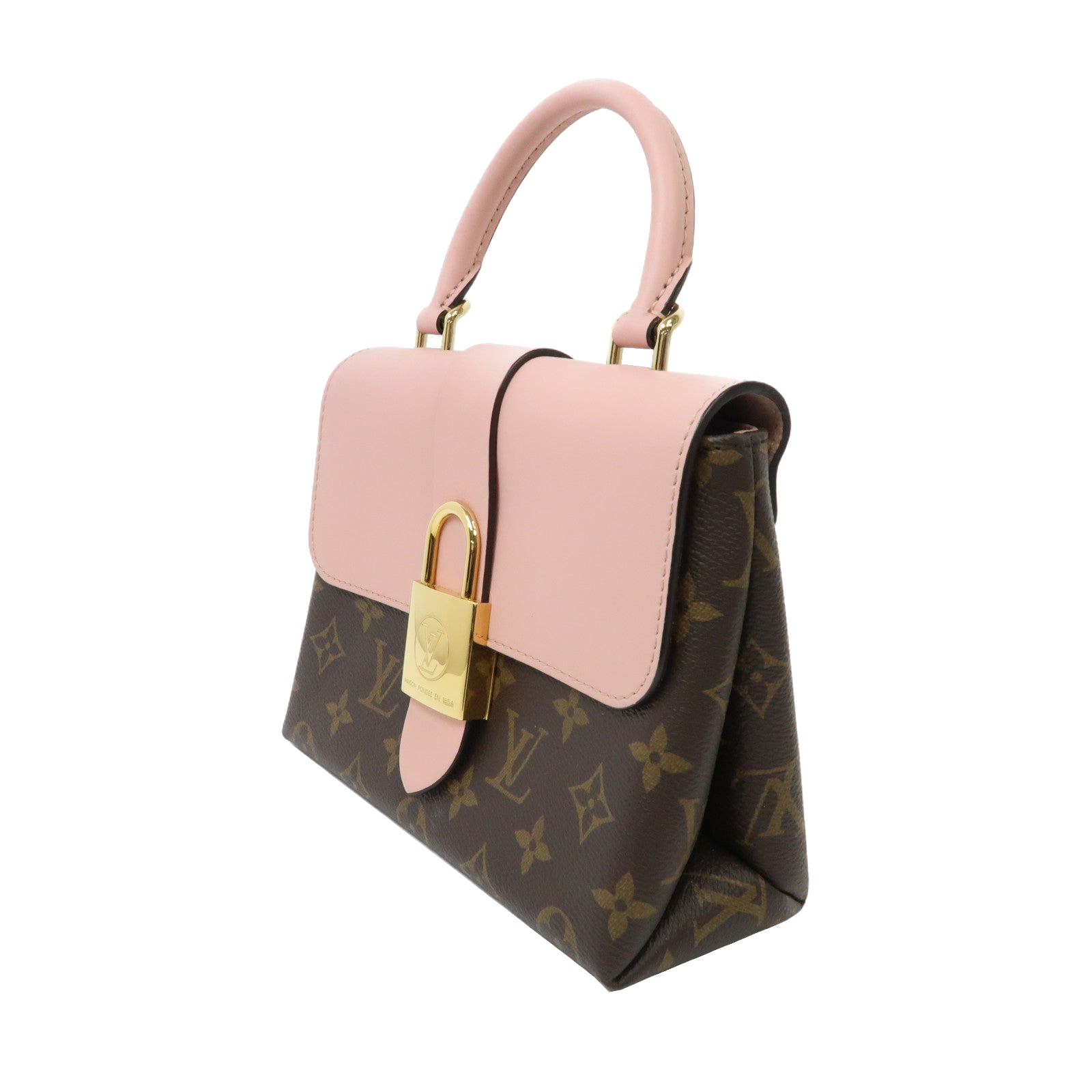 LOUIS VUITTON Monogram/牛皮皮革Locky BB金扣手挽肩背兩用袋玫瑰粉紅色/啡色