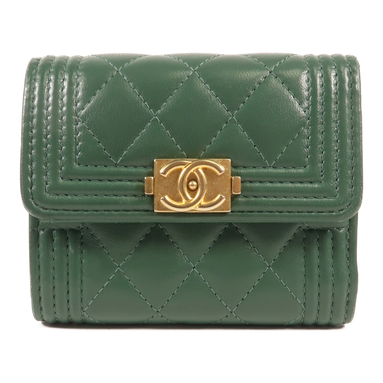 CHANEL 【激減優惠】羊皮皮革Boy Chanel Three-fold Wallet金扣錢包
