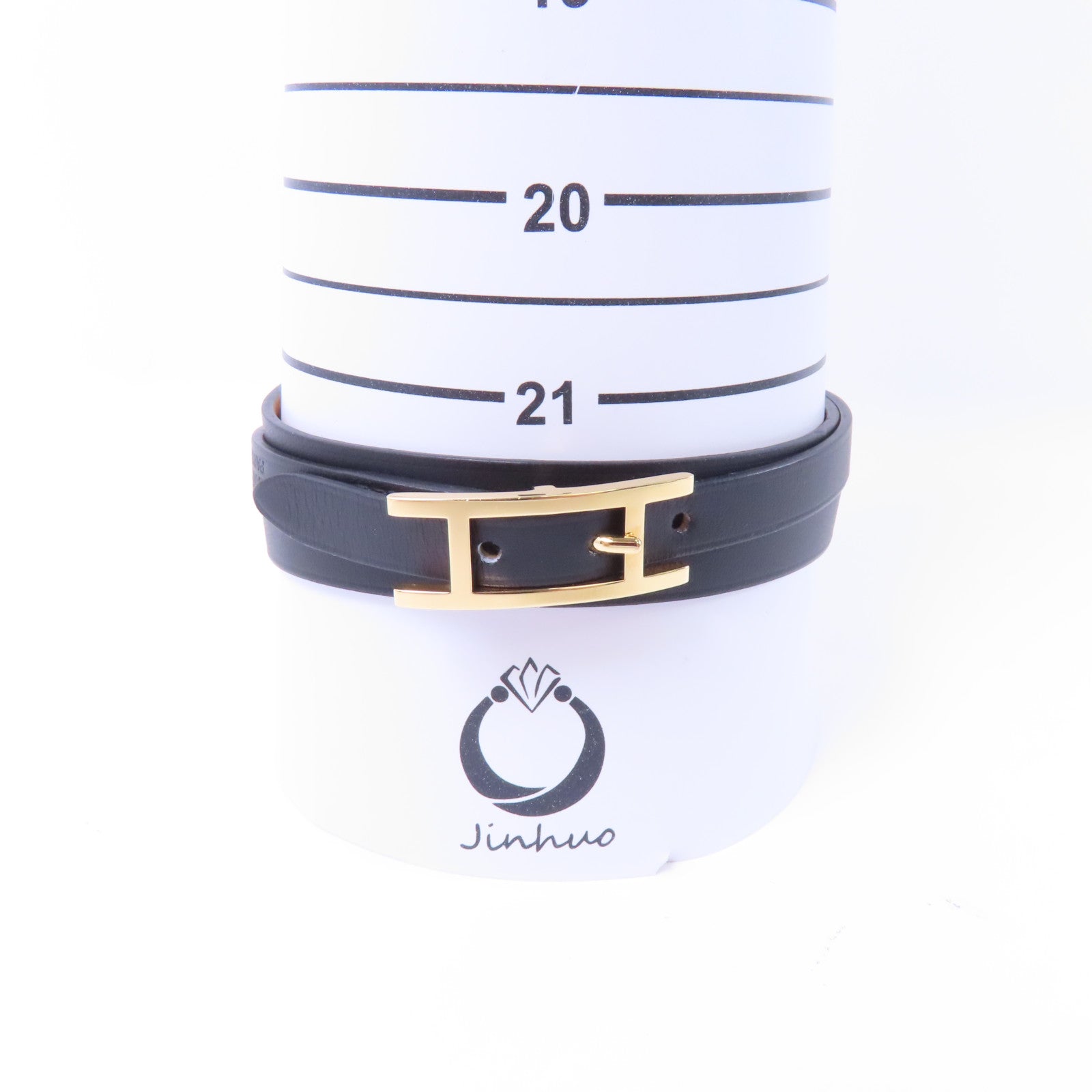 HERMES Swift皮革Behapi Double Tour Bracelet金扣手鏈黑色/啡色