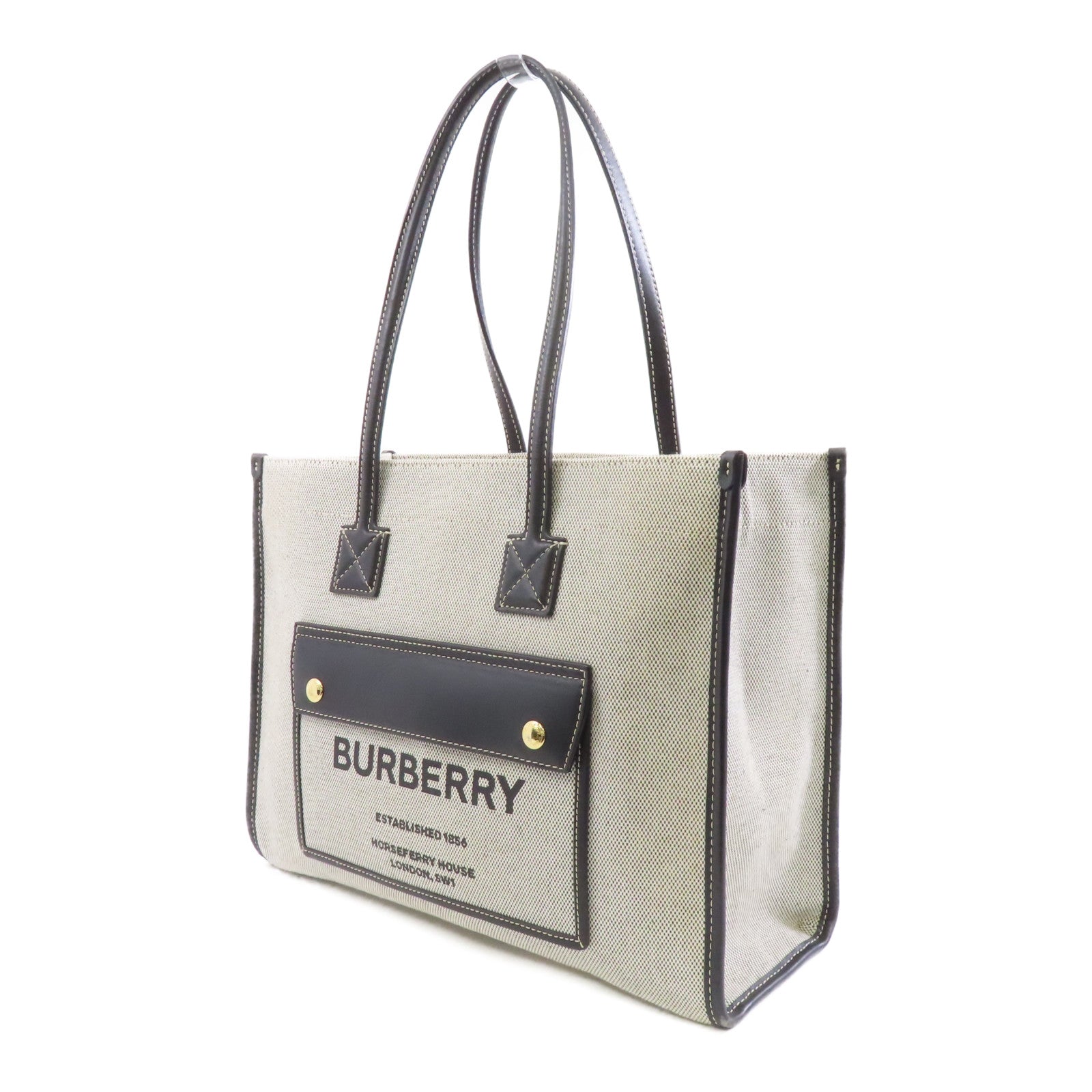 BURBERRY 帆布/皮革Freya Tote Bag金扣手挽袋/肩背袋黑色