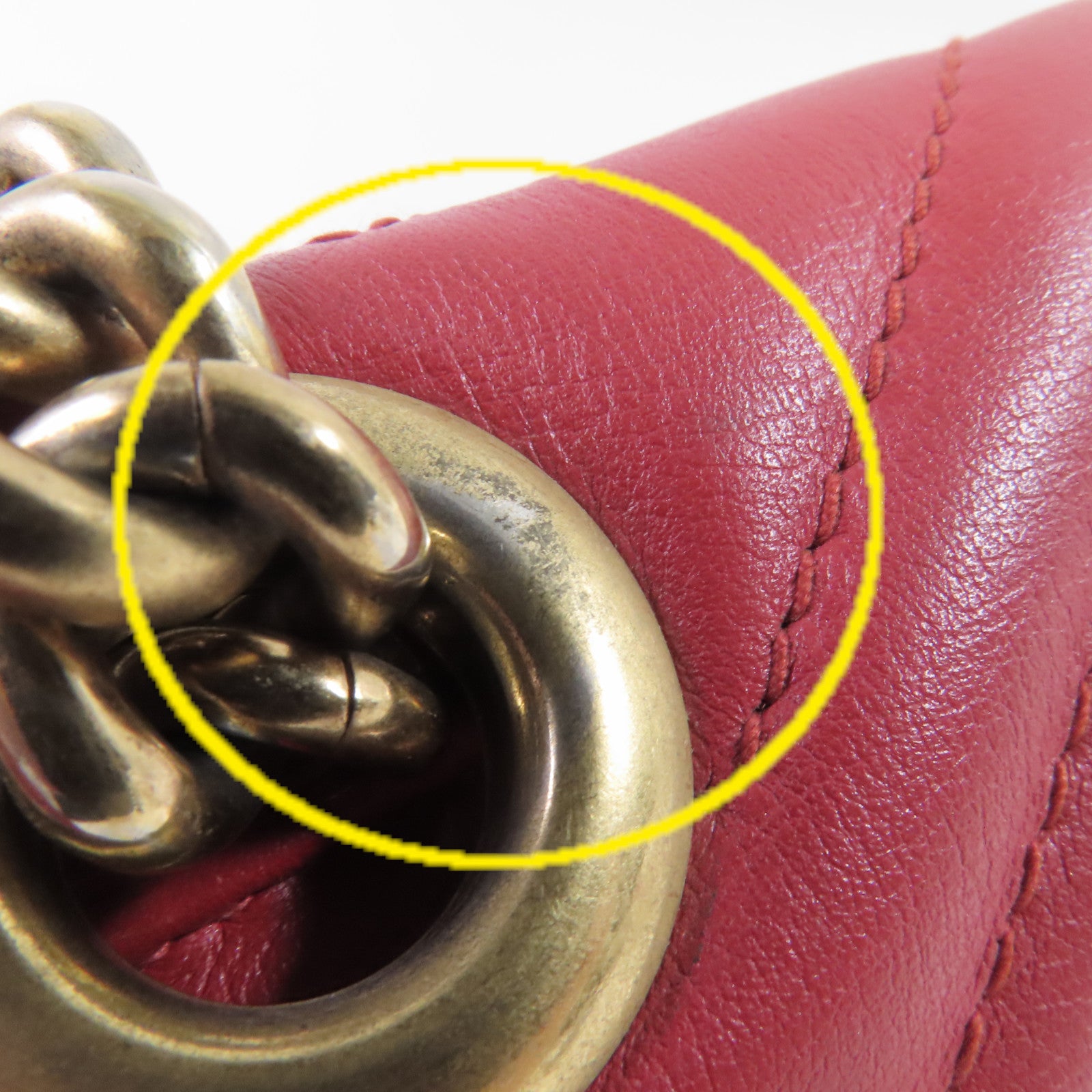 GUCCI 牛皮皮革GG Marmont Shoulder Bag金扣鏈帶肩背袋紅色