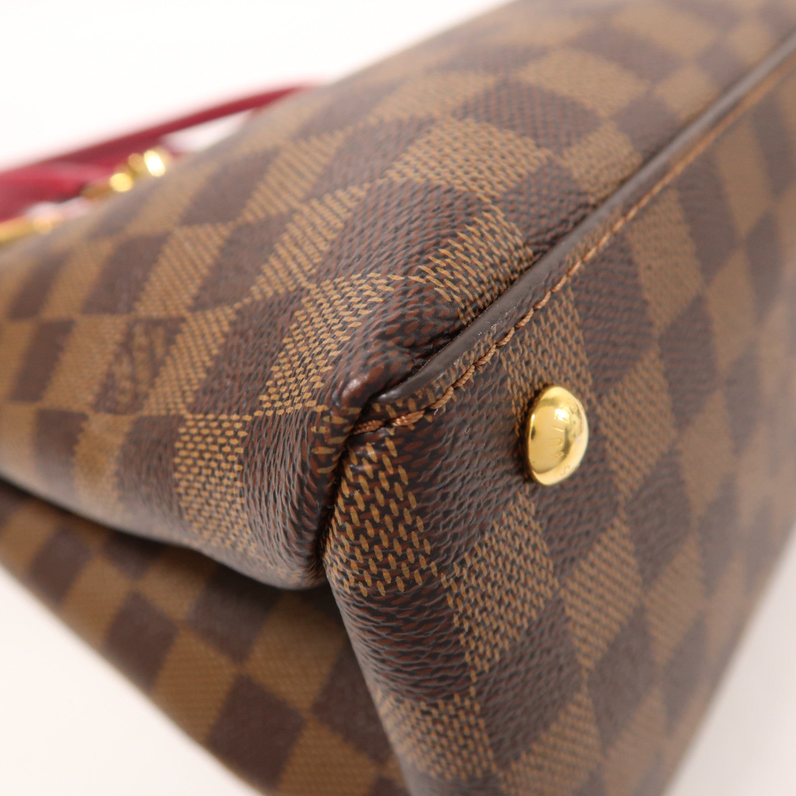 LOUIS VUITTON Damier Riverside金扣手挽肩背兩用袋棕色/紅色