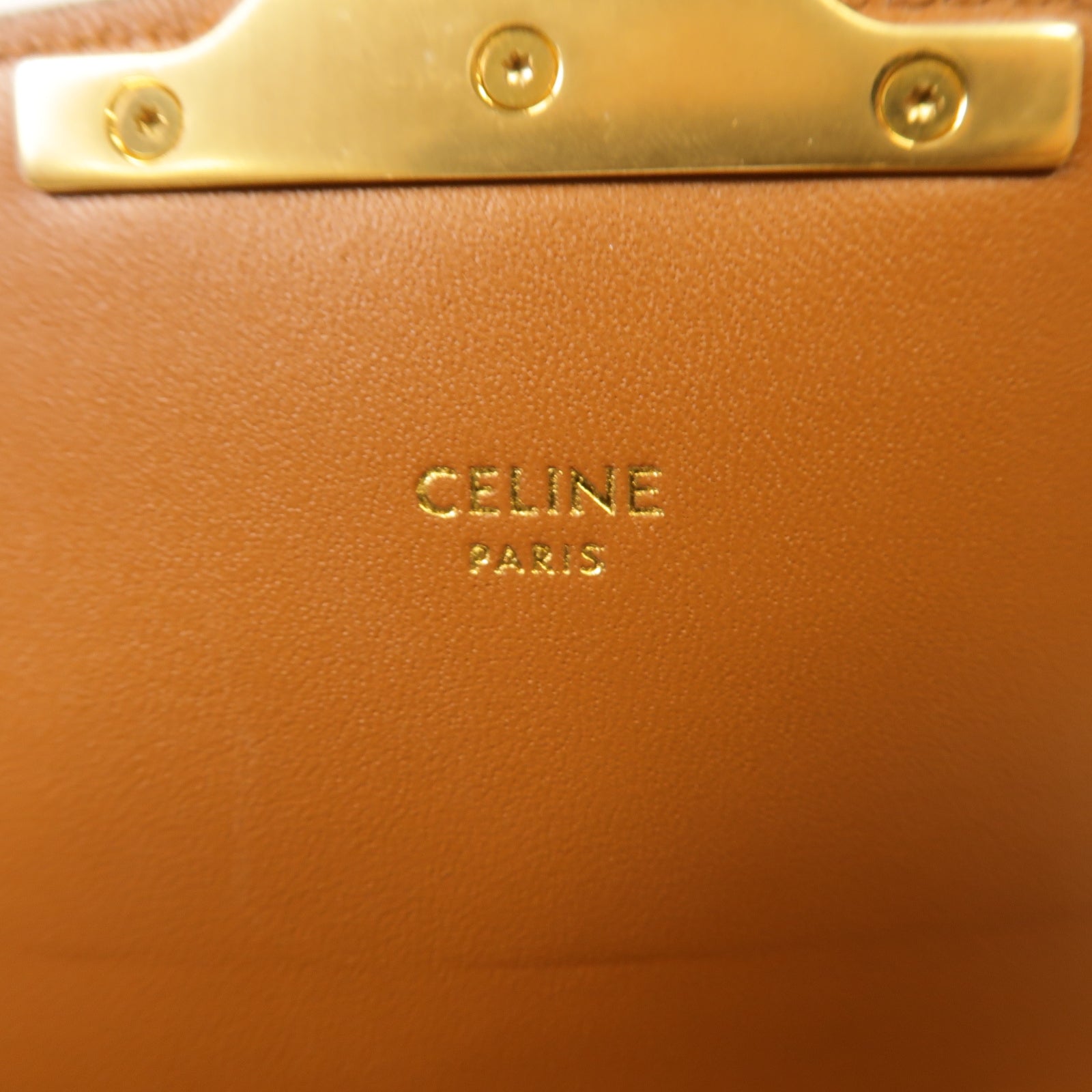 CELINE 斜紋軟呢Teen Triomphe金扣肩背袋棕色