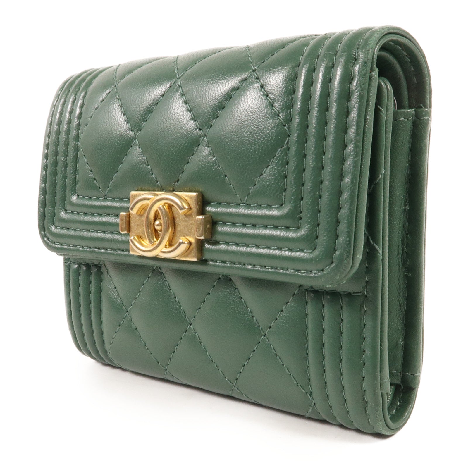 CHANEL 羊皮皮革Boy Chanel Three-fold Wallet金扣錢包