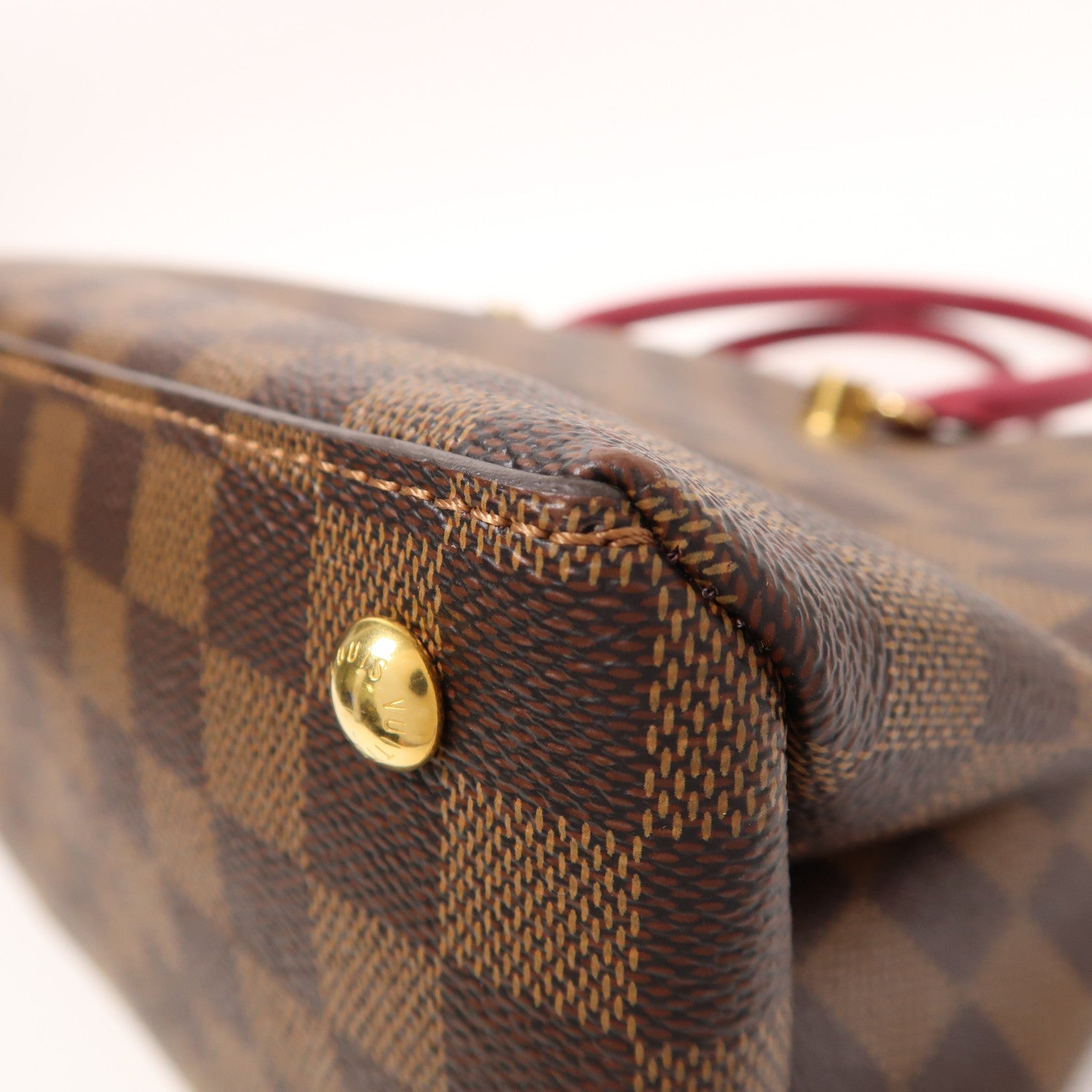 LOUIS VUITTON Damier Riverside金扣手挽肩背兩用袋棕色/紅色