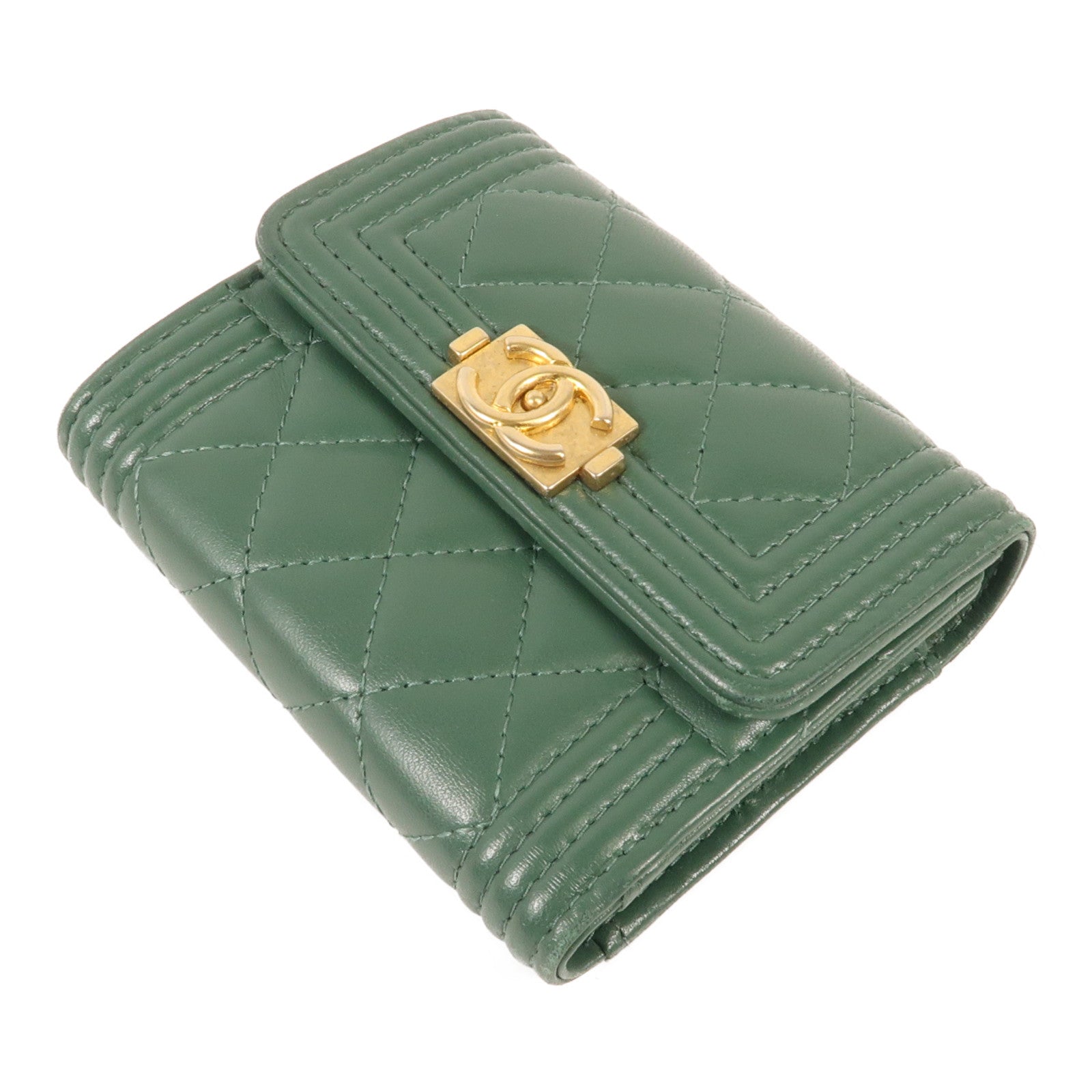 CHANEL 【激減優惠】羊皮皮革Boy Chanel Three-fold Wallet金扣錢包