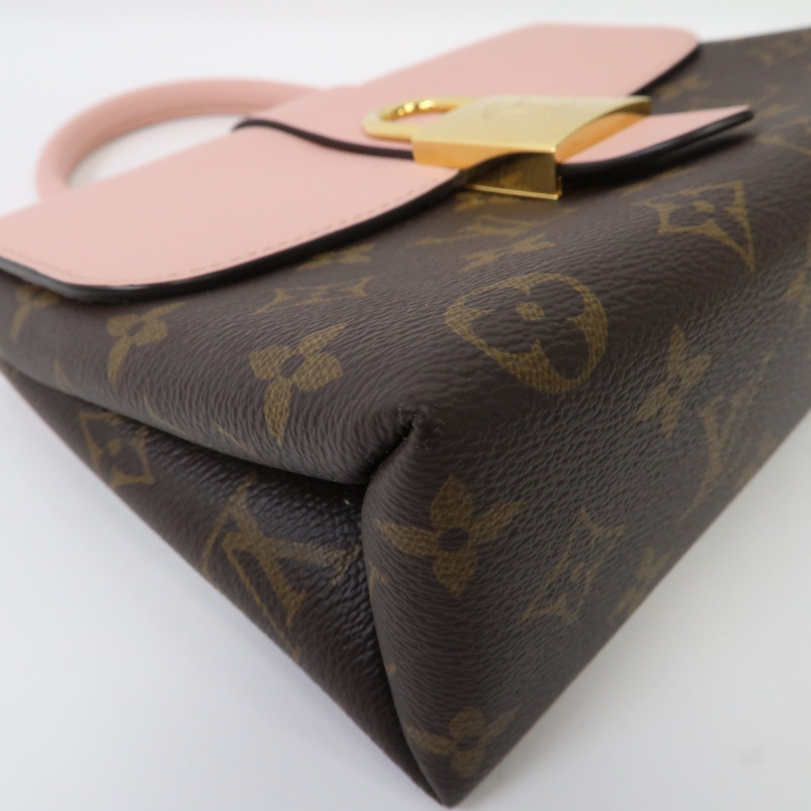 LOUIS VUITTON Monogram/牛皮皮革Locky BB金扣手挽肩背兩用袋玫瑰粉紅色/啡色