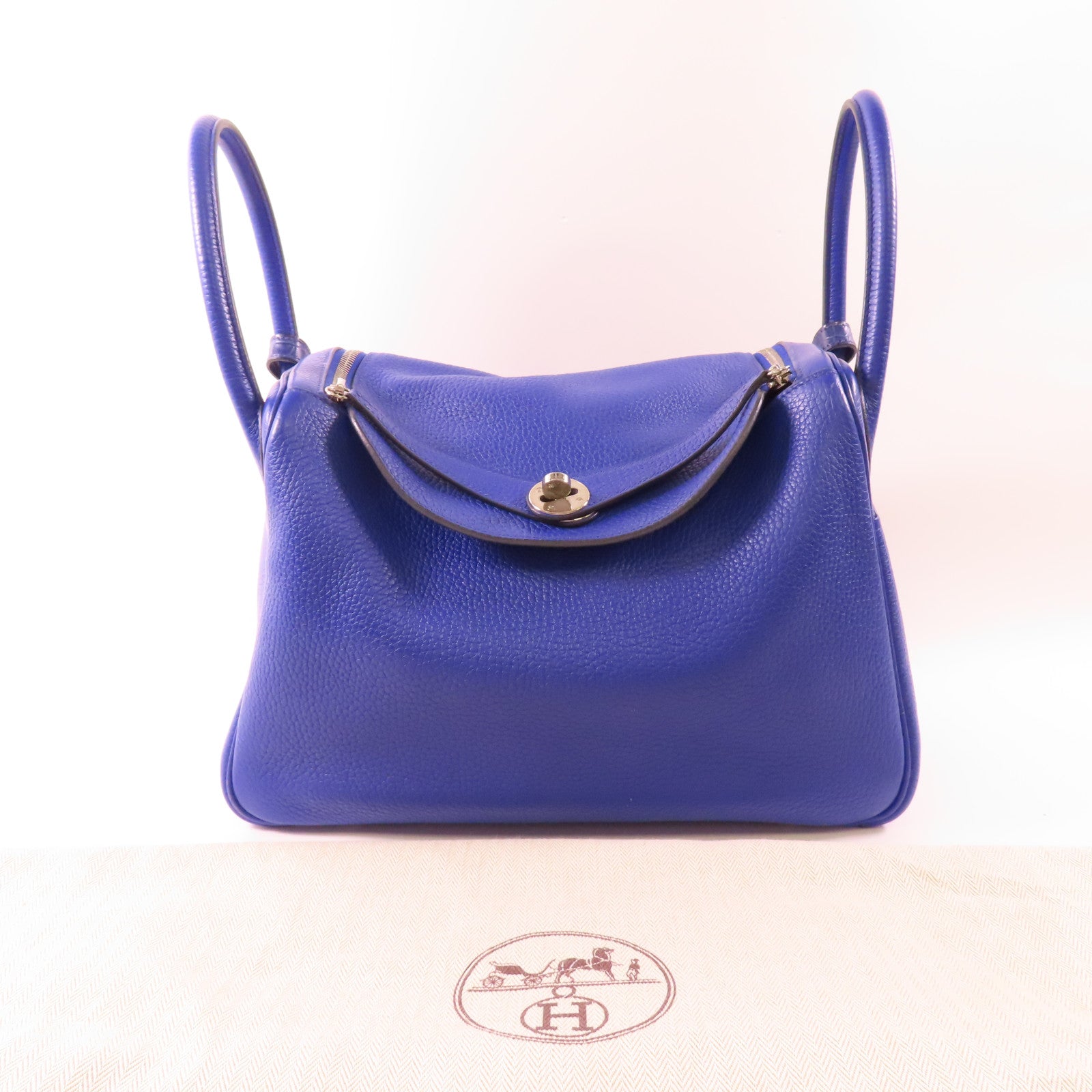 HERMES【激減優惠】 Clemence皮革/鱷魚皮革Lindy 30 Touch銀扣手挽肩背兩用袋7T Bleu Electrique